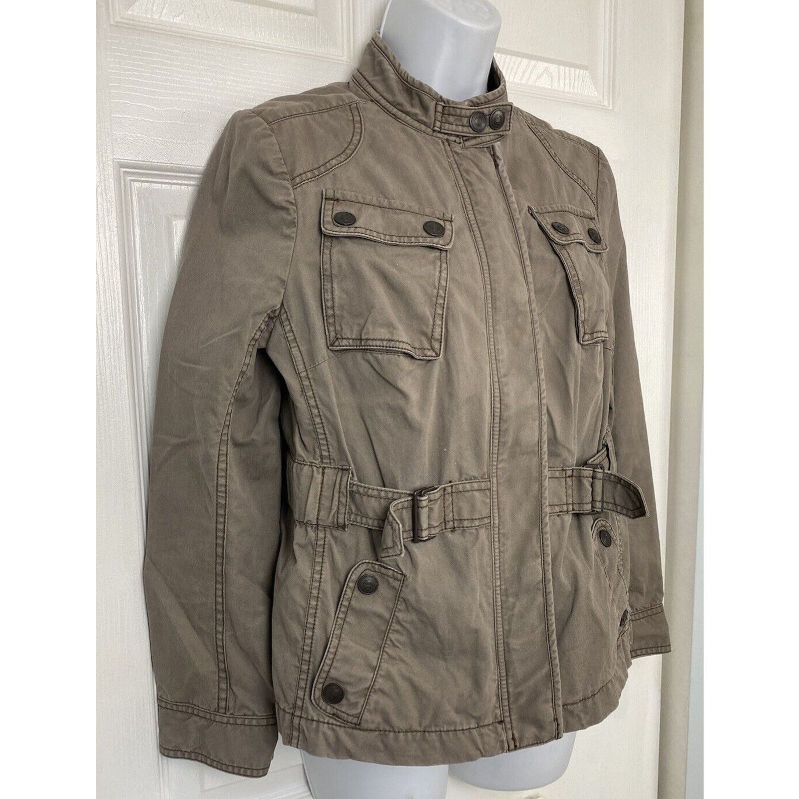 Loft Ann Taylor Loft Jacket Khaki Military Cargo Utility Button Size M / US 6-8 / IT 42-44 - 3 Thumbnail