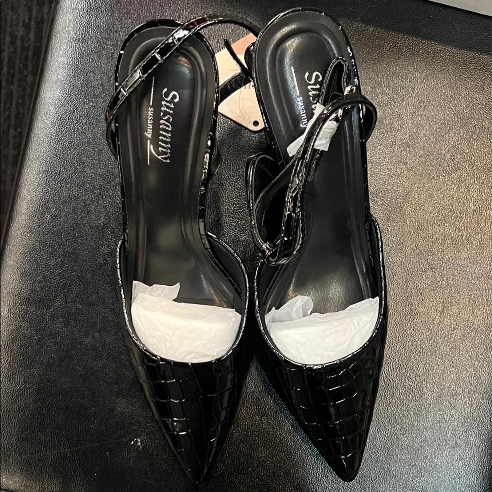 Other Black Croc-Embossed Heels Size US 8.5 / IT 38.5 - 3 Thumbnail