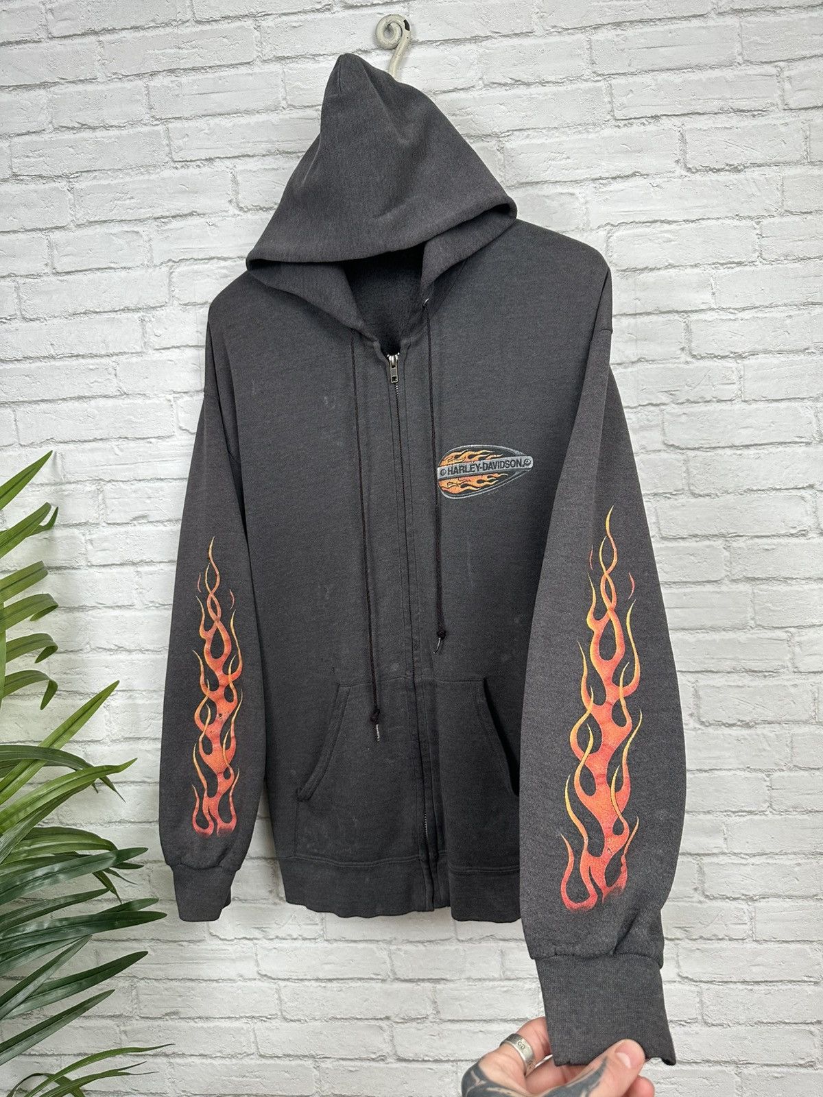 Harley Davidson (XL) SICK FADED VINTAGE Flames Harley Davidson Zip Up Hoodie Size US XL / EU 56 / 4 - 4 Thumbnail