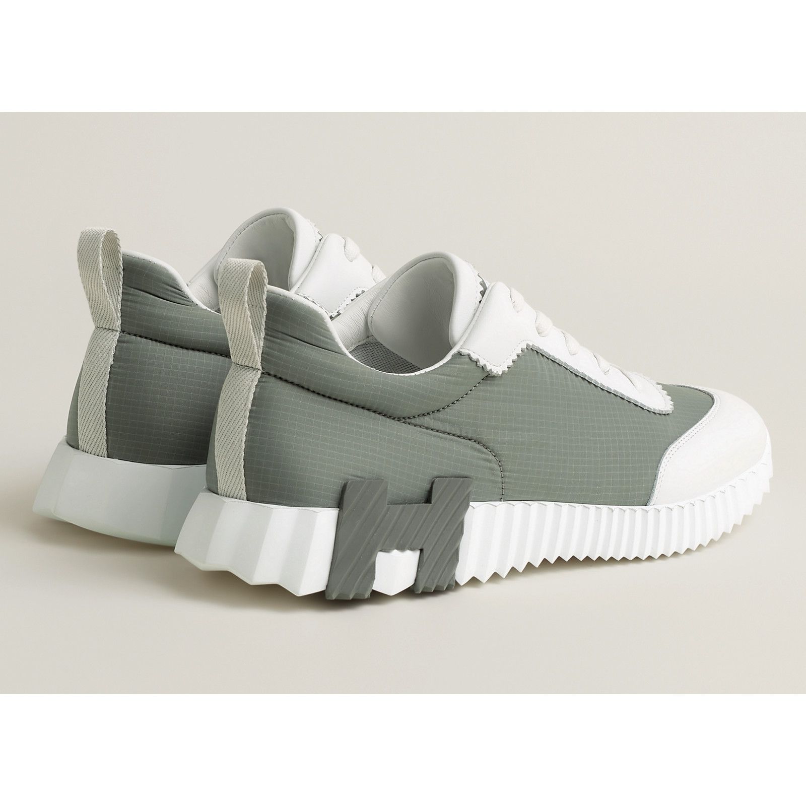 Hermes Mens Bouncing Sneaker Etoupe Blanc White Grey H Logo Lace Up Size US 11 / EU 44 - 16 Thumbnail