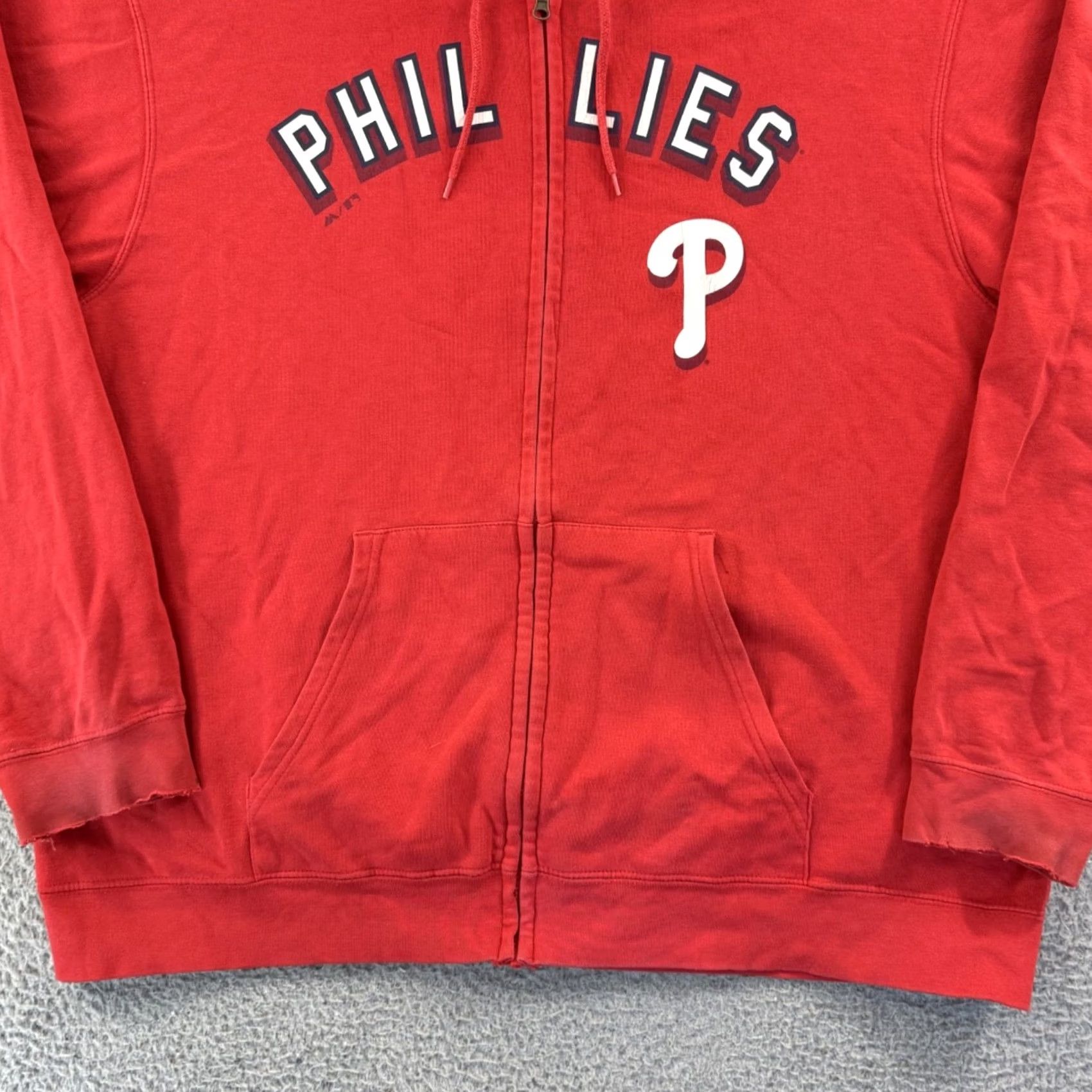MLB VINTAGE Majestic Philadelphia Phillies Sweatshirt Hoodie Mens 2XL Red MLB Zip Hoodie Crew Neck Hooded Sports Winter Fall 90s Size US XXL / EU 58 / 5 - 2 Thumbnail