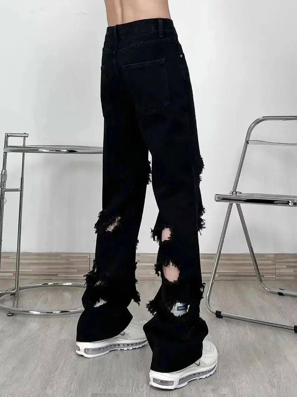 Japanese Brand High street black ripped straight leg jeans Size US 32 / EU 48 - 5 Thumbnail