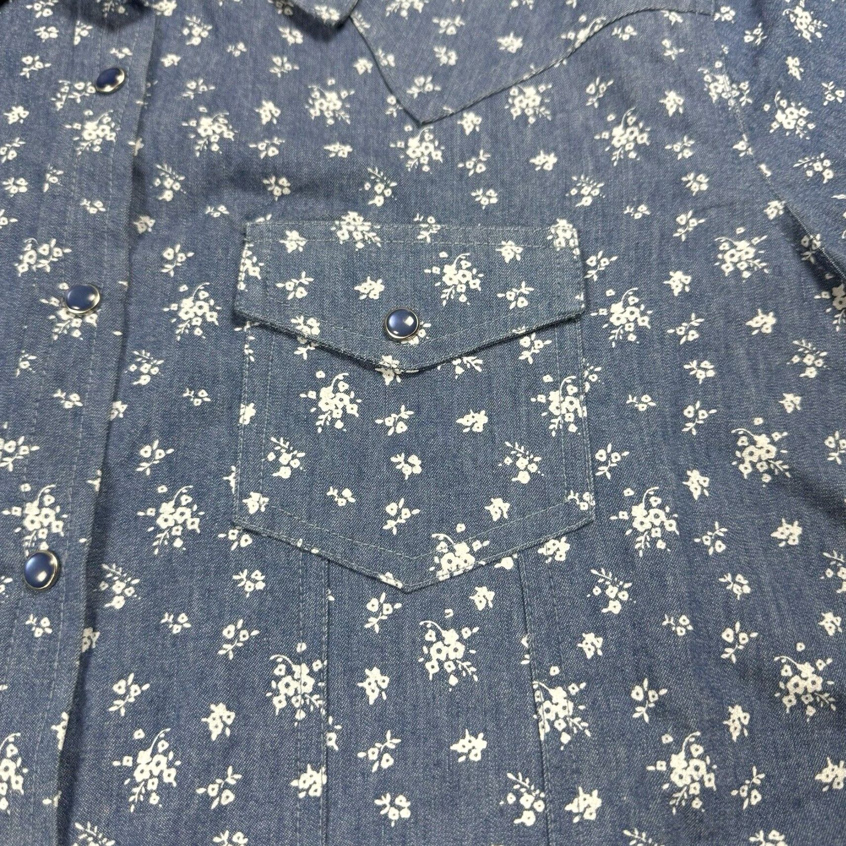 Vintage VINTAGE Back In The Saddle Women's XL Cowboy Style Short Sleeve Button-Up Shirt Floral Print Cotton Blue Size XL / US 12-14 / IT 48-50 - 3 Thumbnail