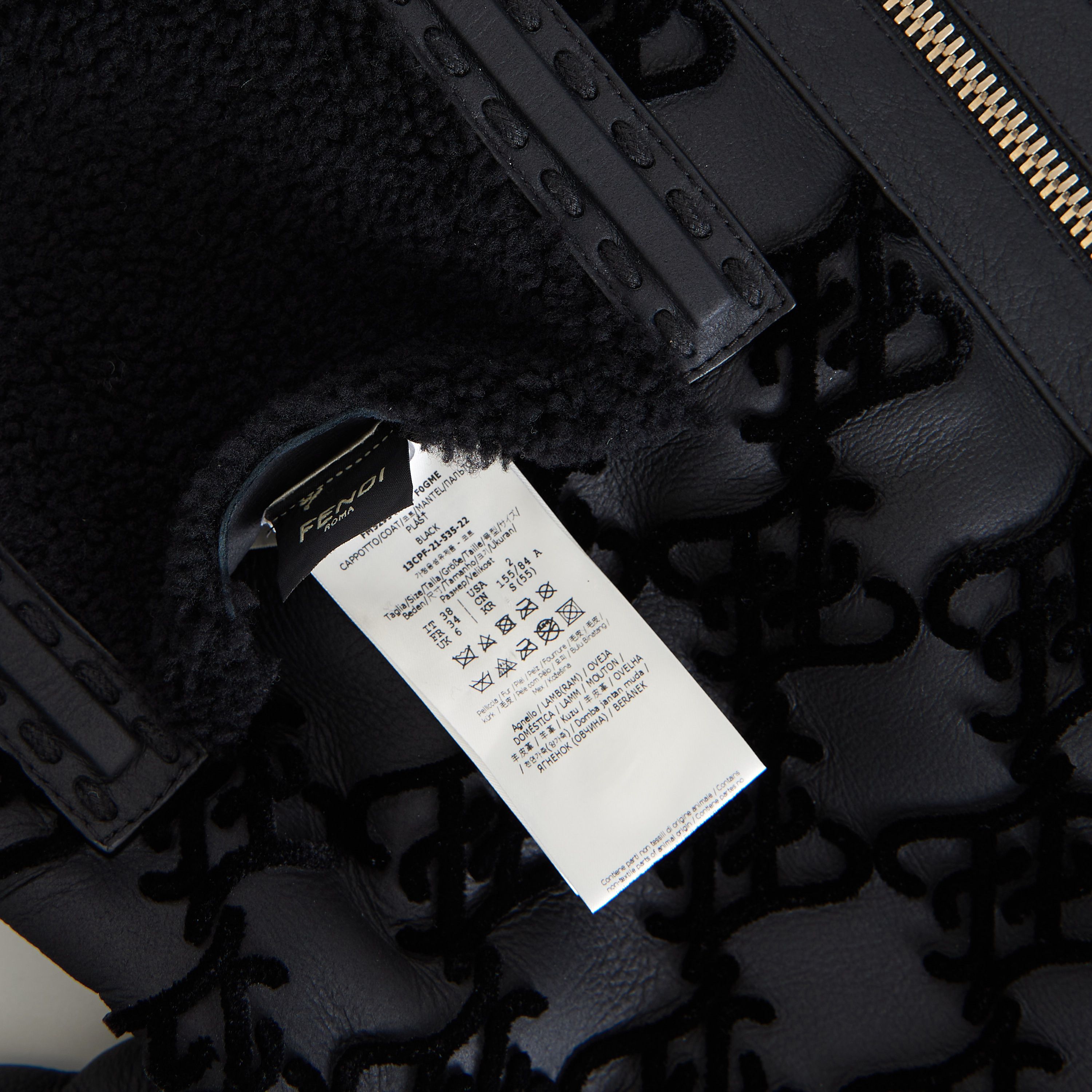 Fendi Black Shearling Jacket - Aviator Style, FF Karligraphy Motif Size M / US 6-8 / IT 42-44 - 13 Thumbnail