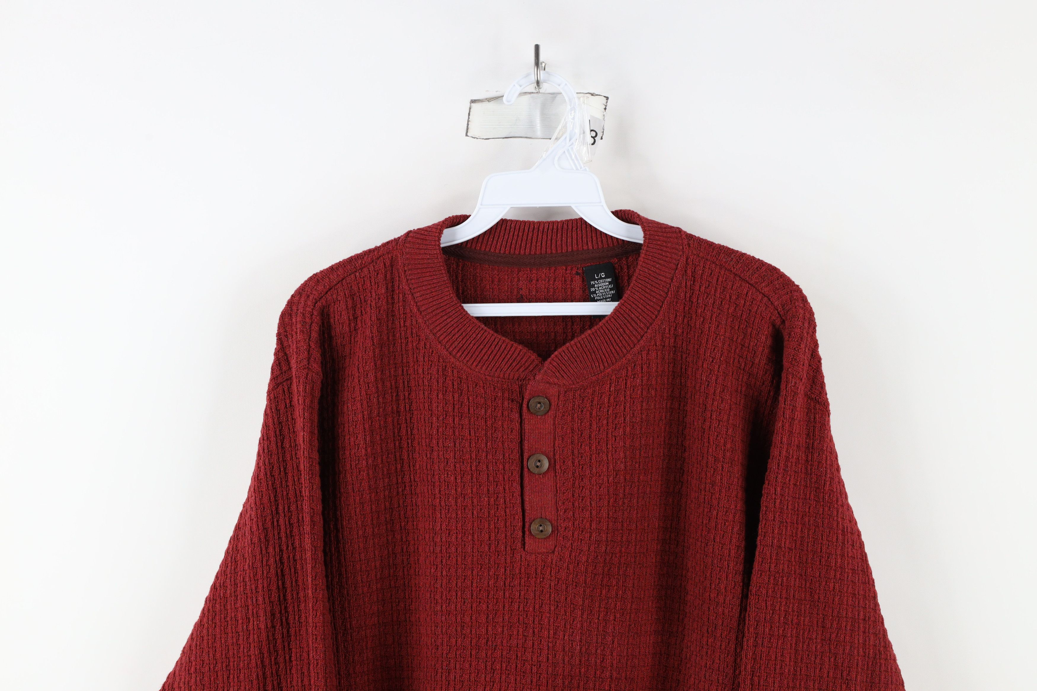 Vintage Vintage 90s Streetwear Blank Thermal Knit Henley Sweater Red Size US L / EU 52-54 / 3 - 2 Thumbnail