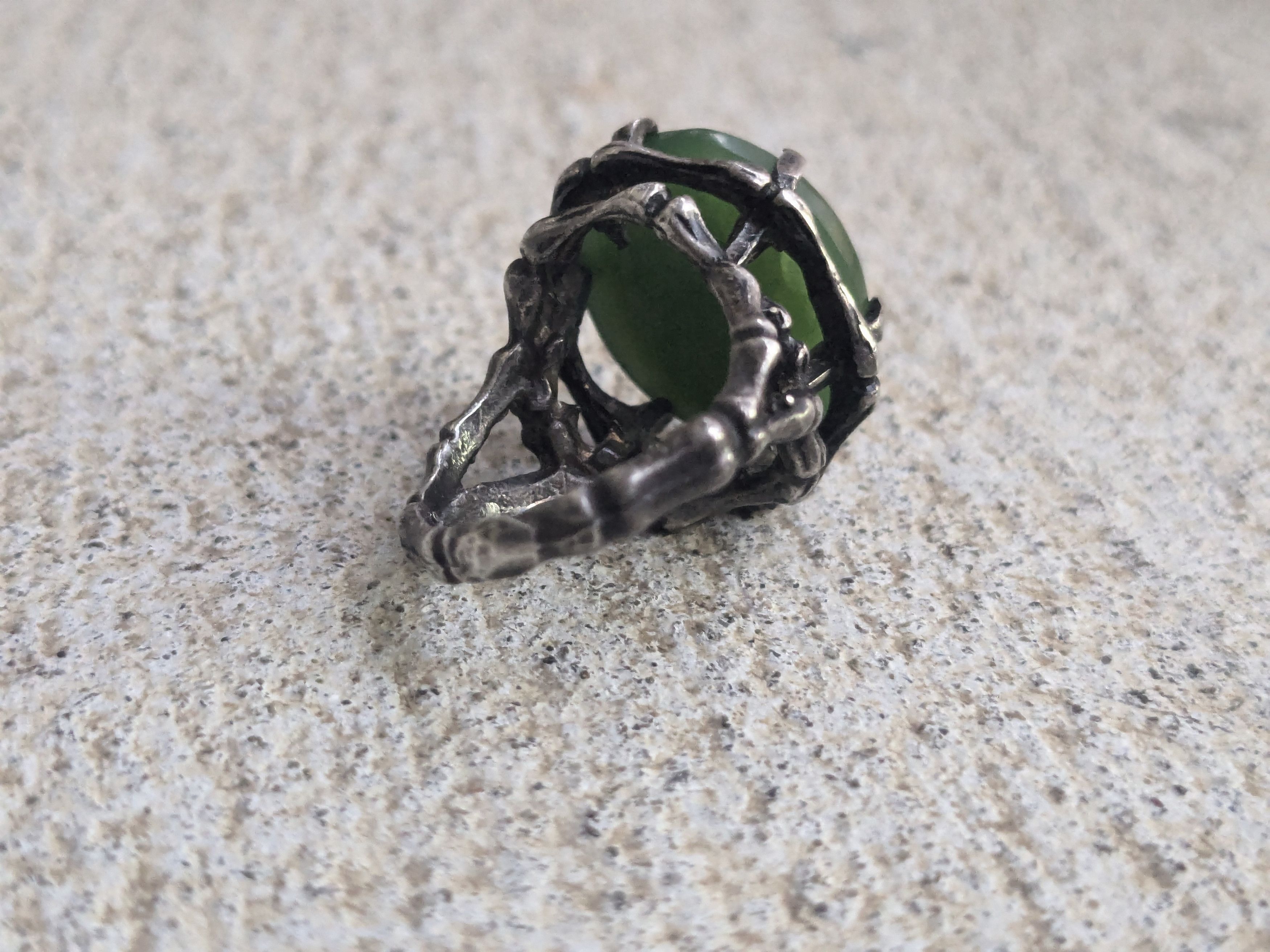 Vintage Vintage Sterling Silver Ring Green Jade 5.25 Brutalist Size ONE SIZE - 10 Thumbnail