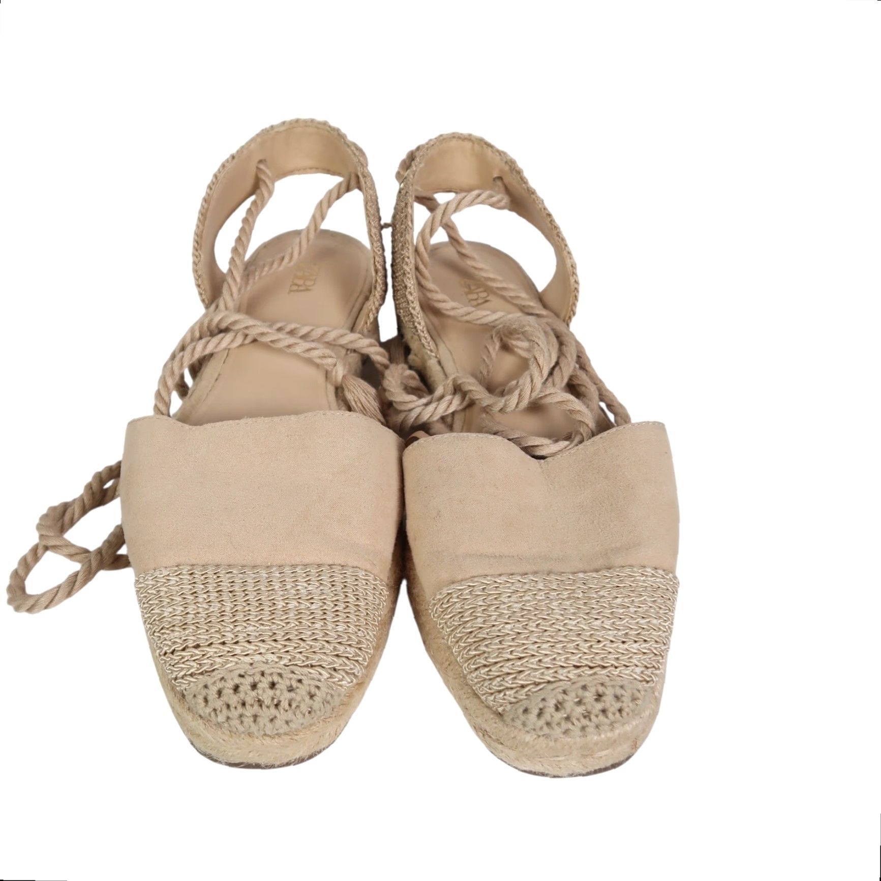 Zara ZARA Flat Women Espadrille Woven Lace-Up Rope Strap Cream Tan Linen 7 Womens Spring Summer Casual Flat Size US 7 / IT 37 - 3 Thumbnail