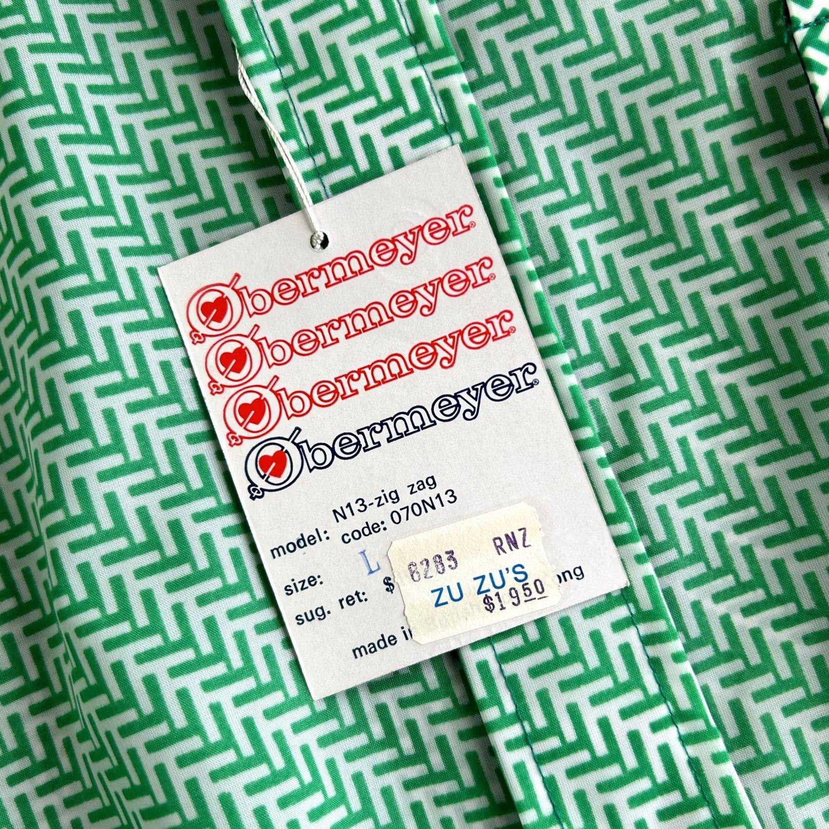 Obermeyer VINTAGE Obermeyer Button-Up Shirt NEW L Green Zig Zag Pattern 70's 80's Mens Long Sleeve Collared Cotton Nylon Blend Size US L / EU 52-54 / 3 - 3 Thumbnail