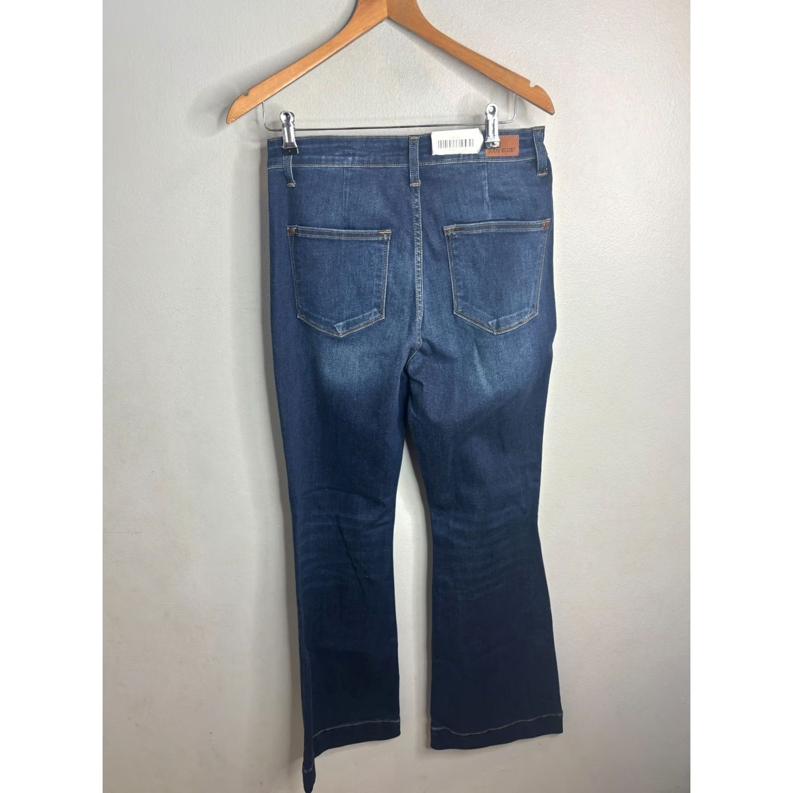 Vintage Judy Blue Jeans Womens 9 Tall High Waist Flare Dark Blue 5-Pocket Denim Hippie Retro 4456 Size 30" / US 8 / IT 44 - 4 Thumbnail