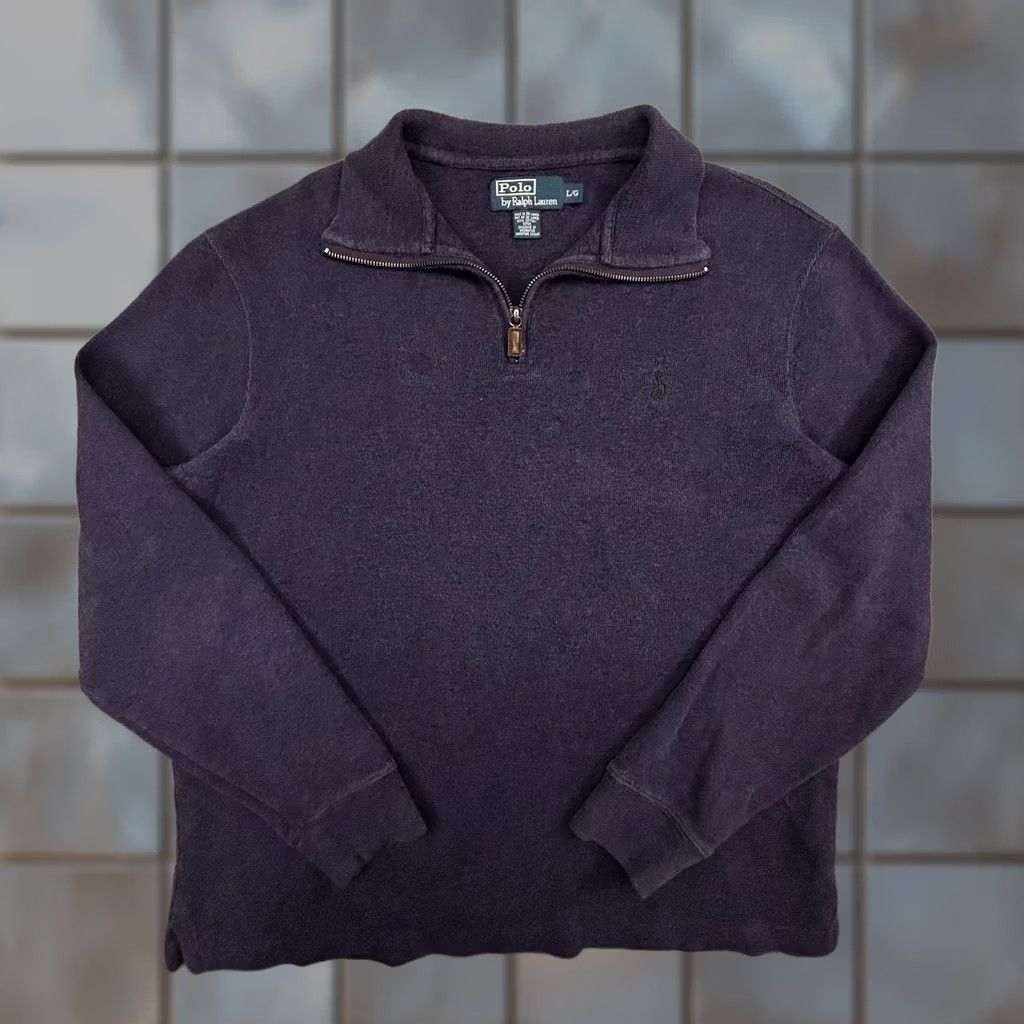 Vintage Polo Ralph Lauren Sweater Mens Large Purple 1/4 Zip Pullover Knit Pony, Men's