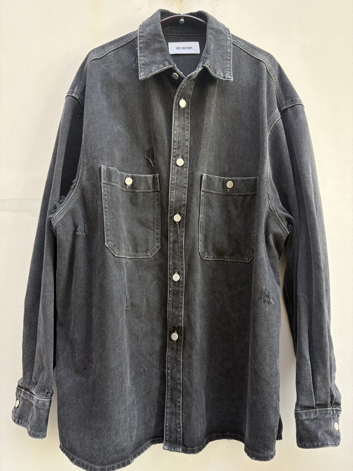 Hed Mayner Hed Mayner Black Distressed Denim Shirt Jacket Size US S / EU 44-46 / 1 - 9 Thumbnail