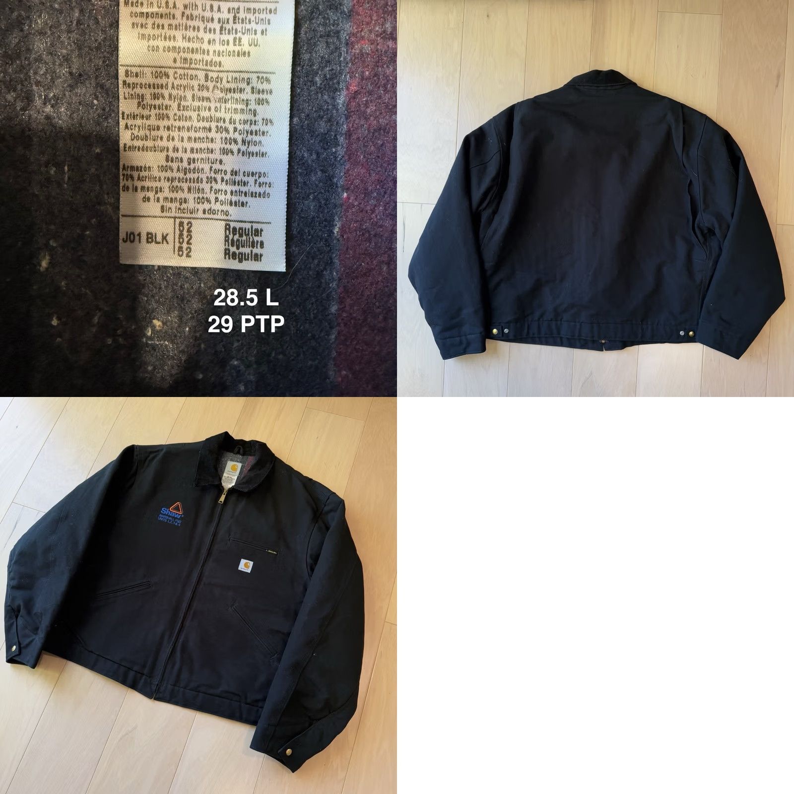 Carhartt VINTAGE Carhartt Jacket Mens 52 Black Detroit Heavy Workwear Full Zip Bomber J01 Made USA Size US L / EU 52-54 / 3 - 8 Thumbnail