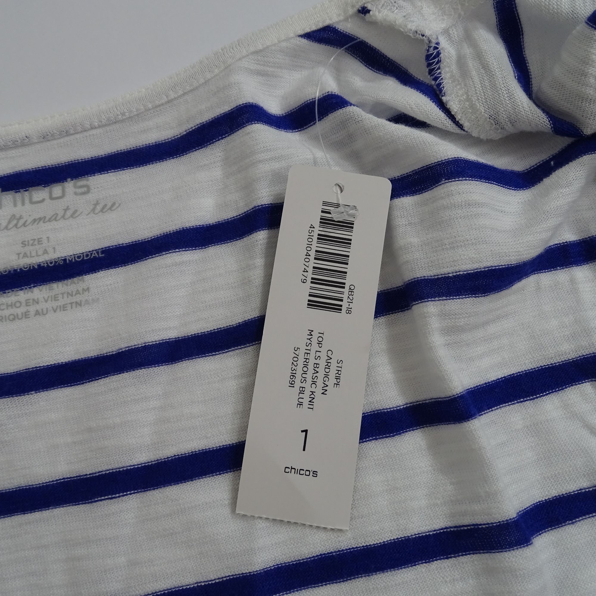Chicos Chicos The Ultimate Tee Open Cardigan Stripe Blue Size M Size M / US 6-8 / IT 42-44 - 6 Thumbnail