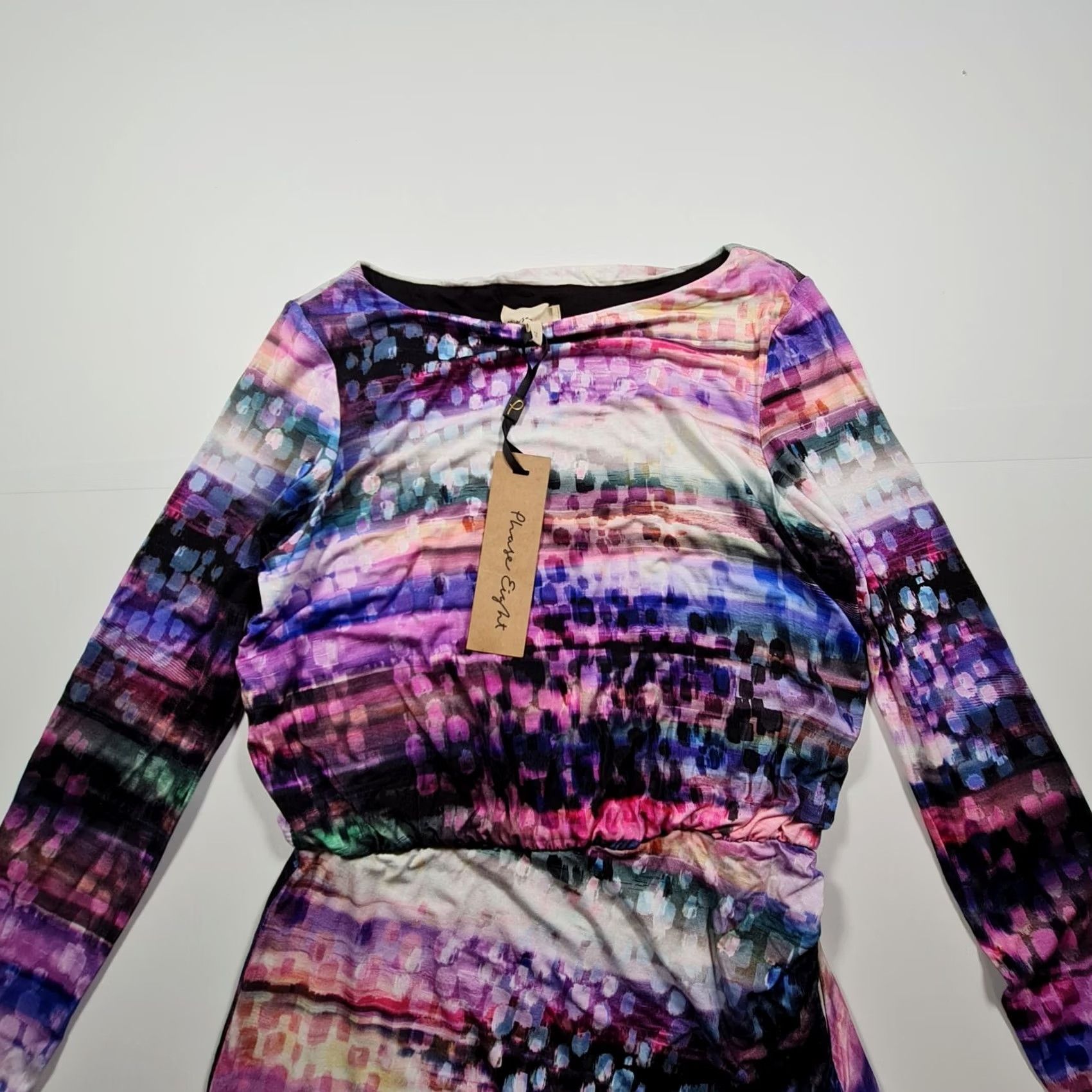 Vintage Phase Eight Pink Dress Midi Long Sleeve Tie Dye 12 UK Womens Pencil Dress Size XL / US 12-14 / IT 48-50 - 2 Thumbnail