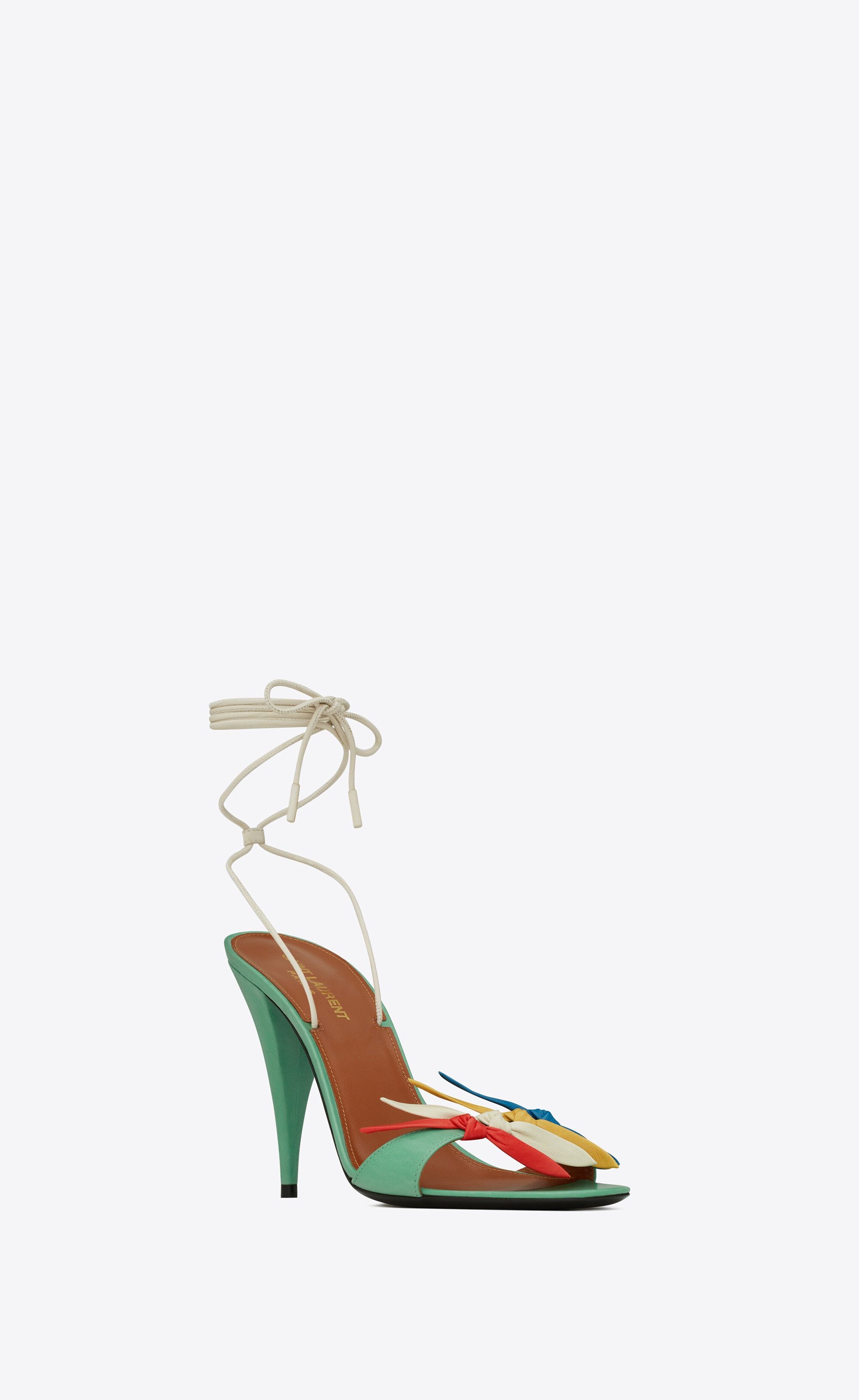 Saint Laurent Paris o1bcso1str0125 Elsa Sandals In Smooth Leather in Green Size US 6 / IT 36 - 2 Thumbnail