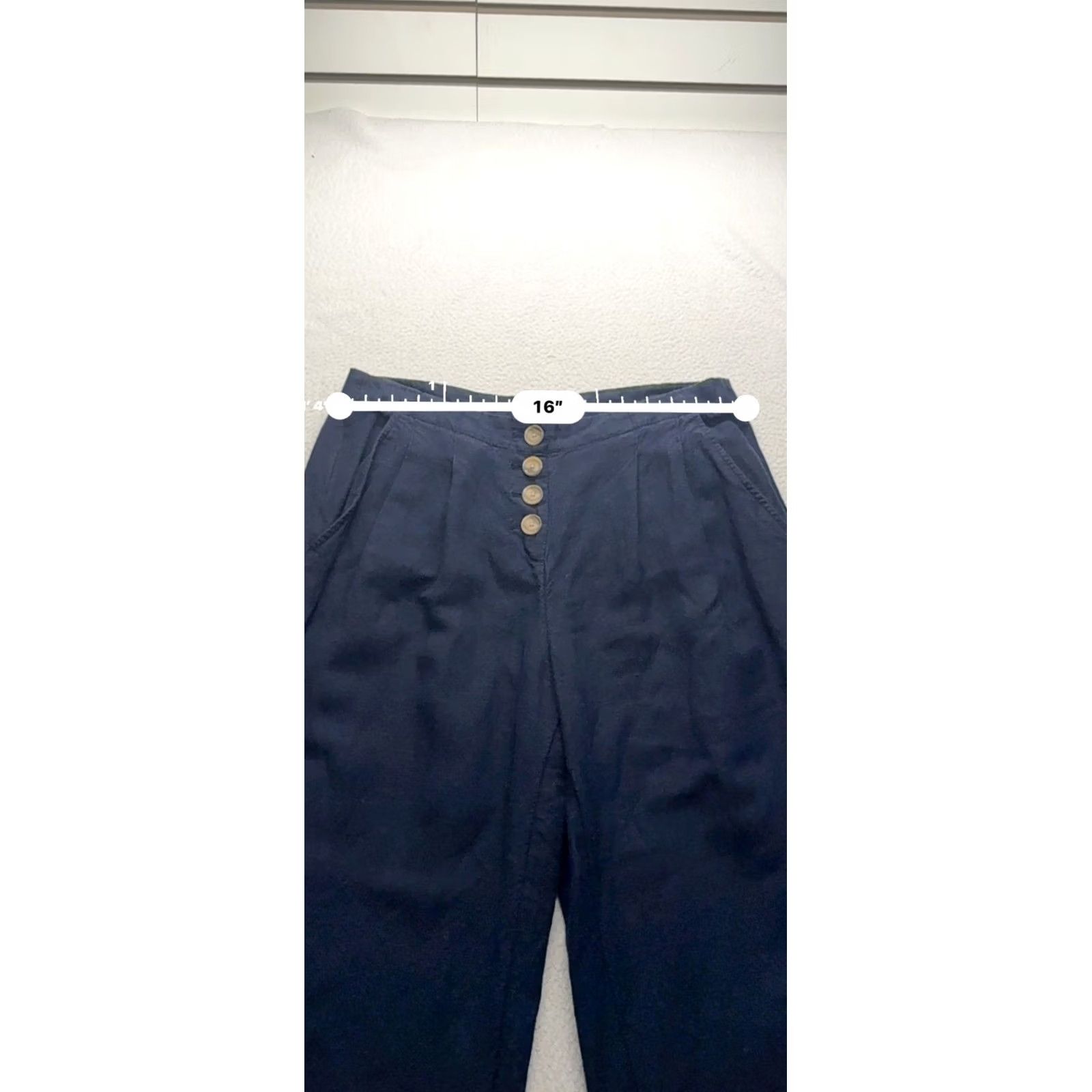 Loft Loft Navy Wide-Leg Pants With Button Fly Women's S 22" Inseam Linen Blend Cropped Summer Casual Size 28" / US 6 / IT 42 - 6 Thumbnail