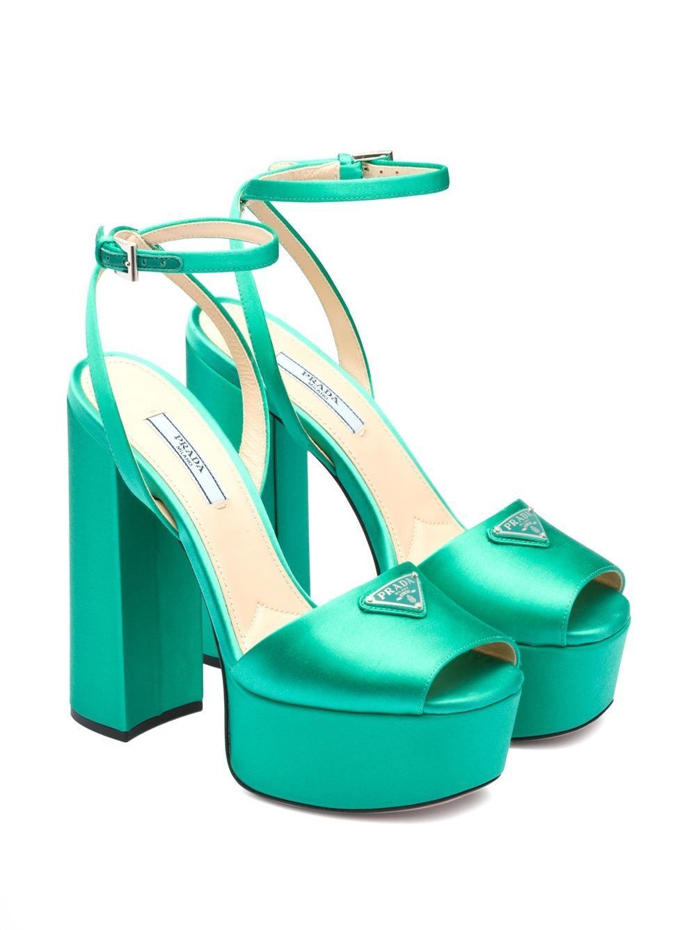 o1w1db11124 Logo-Plaque Satin Platform Sandals in Green