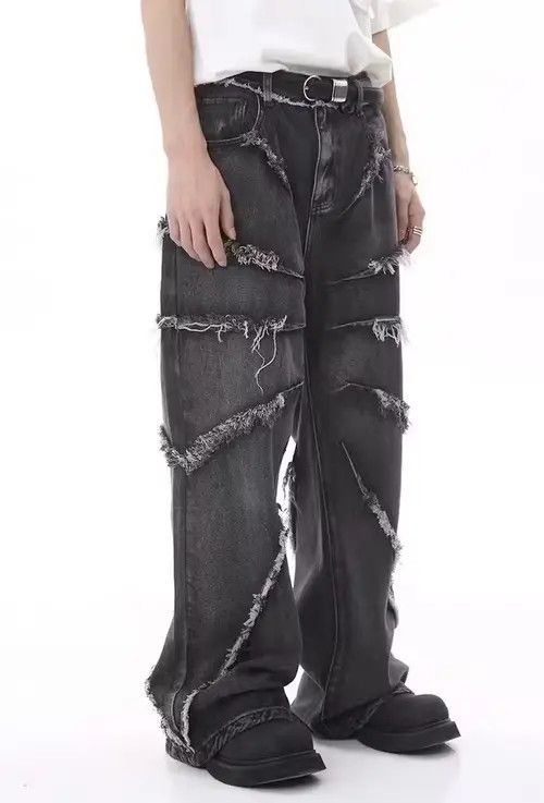 Japanese Brand × Jean Retro punk distressed fringe raw denim jeans pants Size US 31 - 1 Thumbnail