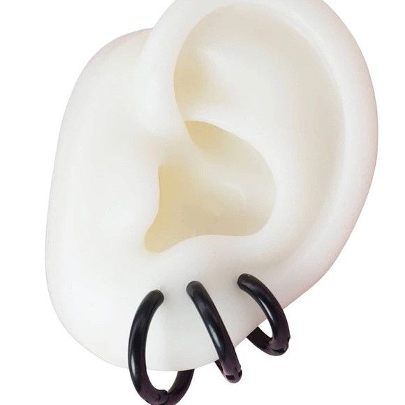 Other 3Pcs Stainless Steel Unisex Hoop Earring (Black) Size ONE SIZE - 1 Thumbnail