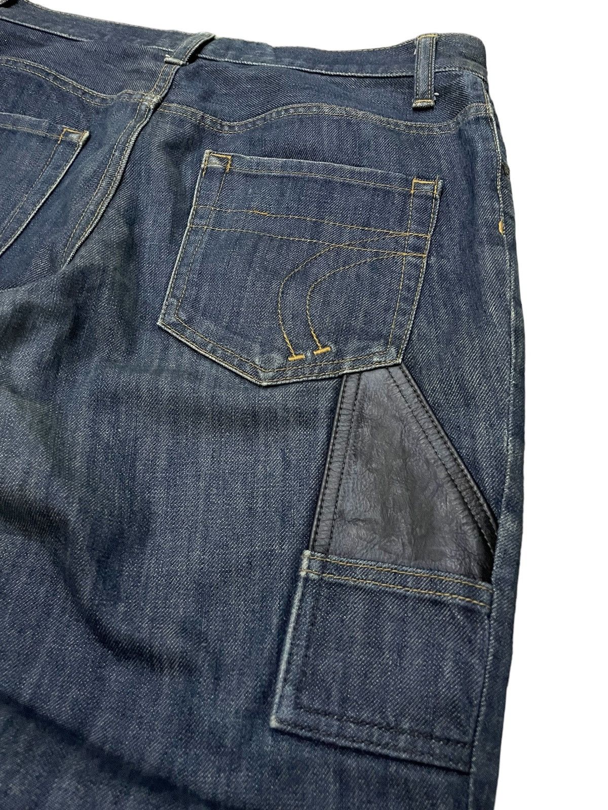 Issey Miyake × Japanese Brand × Tete Homme Tete Homme Carpenter Leather Trimmed Flared Jeans Size US 31 - 8 Thumbnail