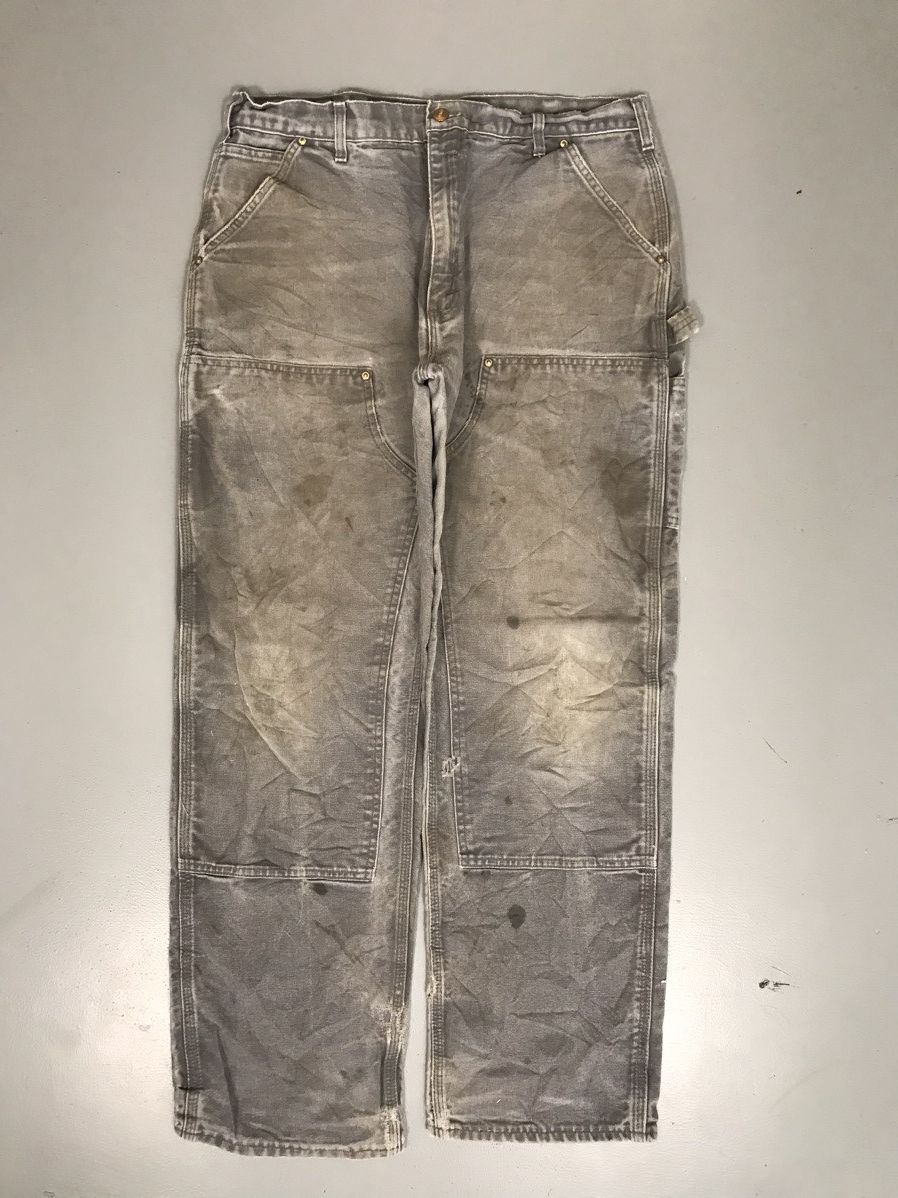 image of Sun Faded Carhartt B01 Gvl Double Knee Denim in Grey, Men's (Size 34)