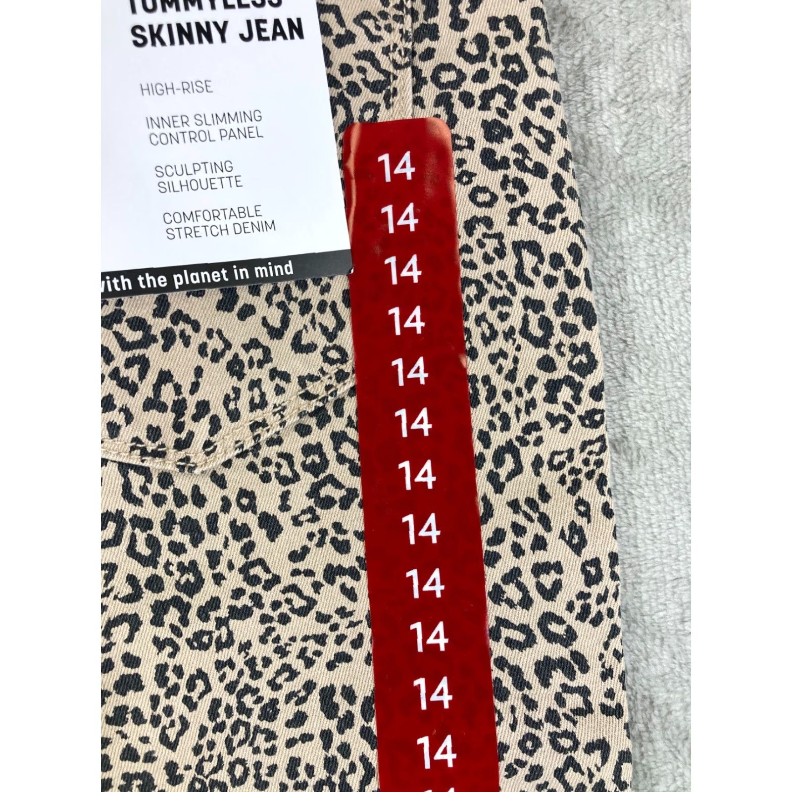 Vintage Seven7 Skinny Jeans Womens 14 Beige Black Leopard Print High Rise Tummyless NWT Size 36" / US 14 / IT 50 - 7 Thumbnail