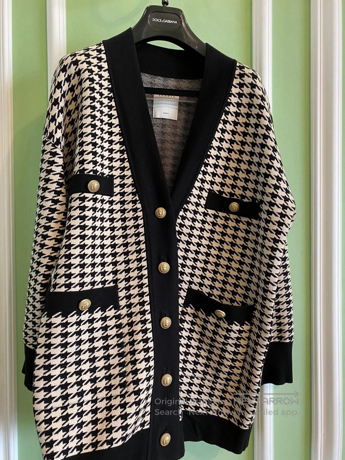 Sandro Sandro Houndstooth Tweed Cardigan. Size XS / US 0-2 / IT 36-38 - 1 Thumbnail