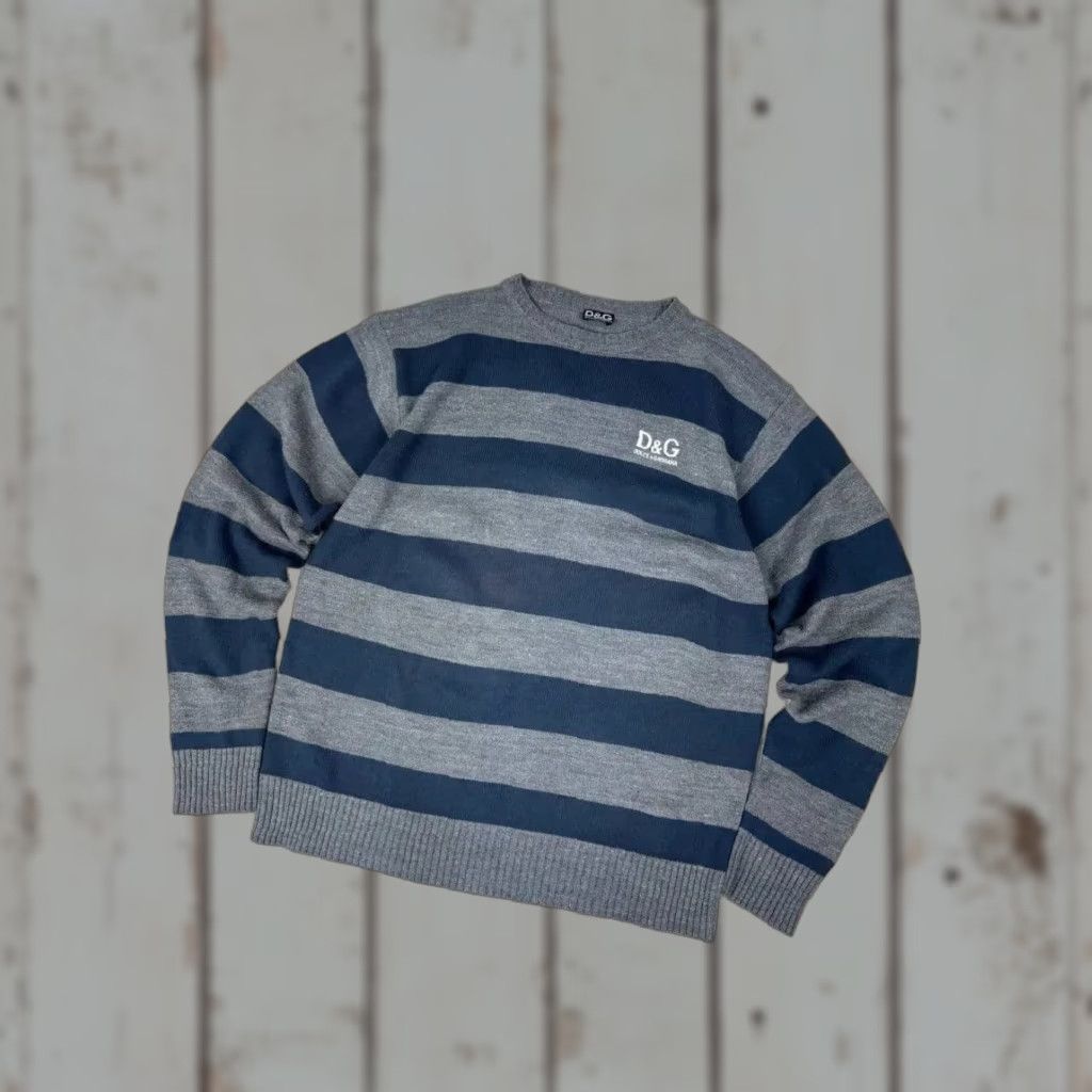 Dolce & Gabbana VINTAGE Dolce&Gabbana Logo Knit Sweater Striped Wool Men M Blue - Regular Fit Pullover, Wool, Knit, Long Sleeve, Classic Casual Winter Fall Spring Size US M / EU 48-50 / 2 - 1 Thumbnail