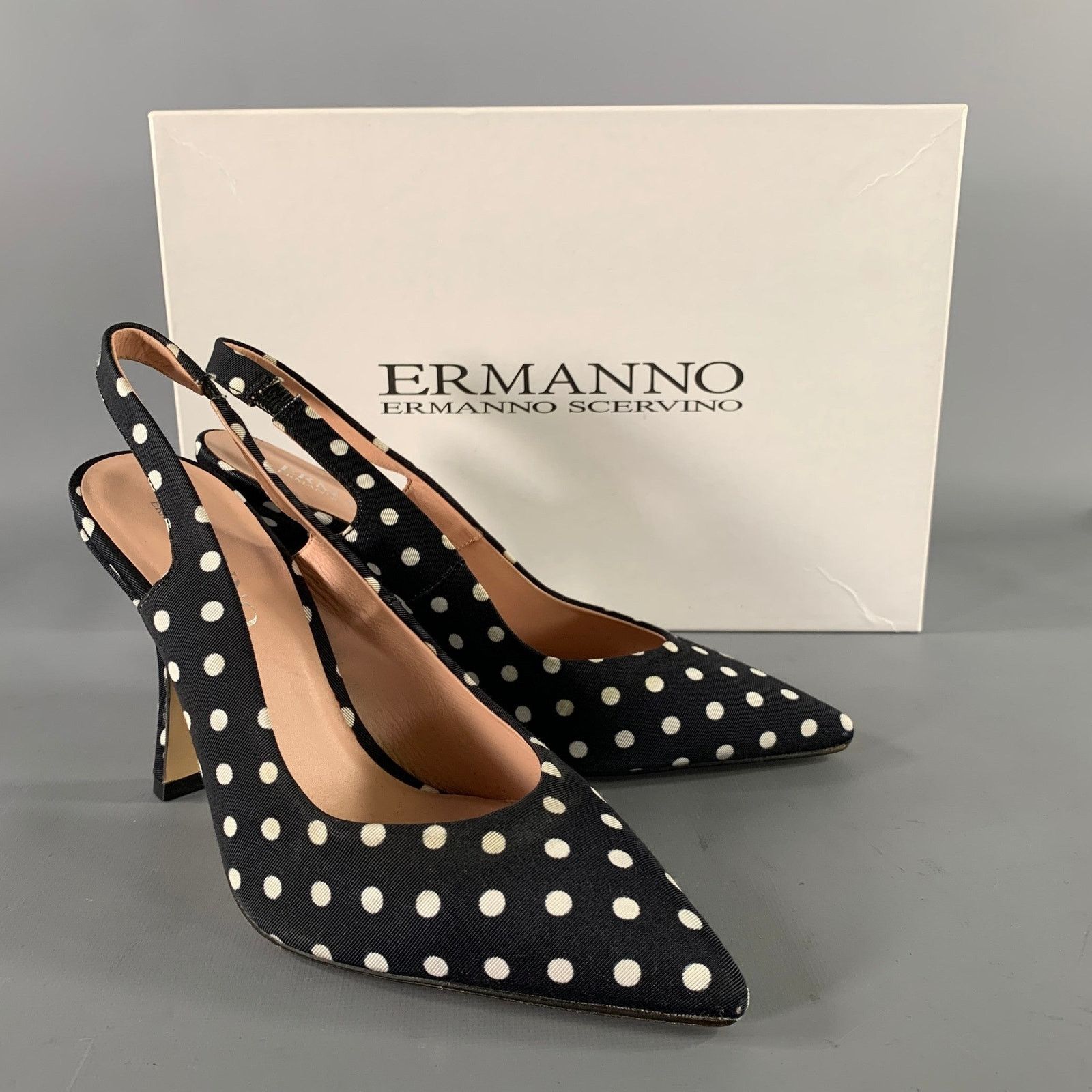 Ermanno Scervino ERMANNO SCERVINO Black White Polka Dot Slingback Pumps Size US 7 / IT 37 - 8 Thumbnail