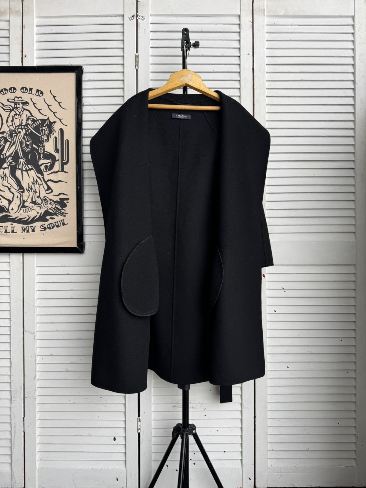 Max Mara S Max Mara Messi Cucito a Mano Wool Coat Black Belted Italy Size XS / US 0-2 / IT 36-38 - 5 Thumbnail