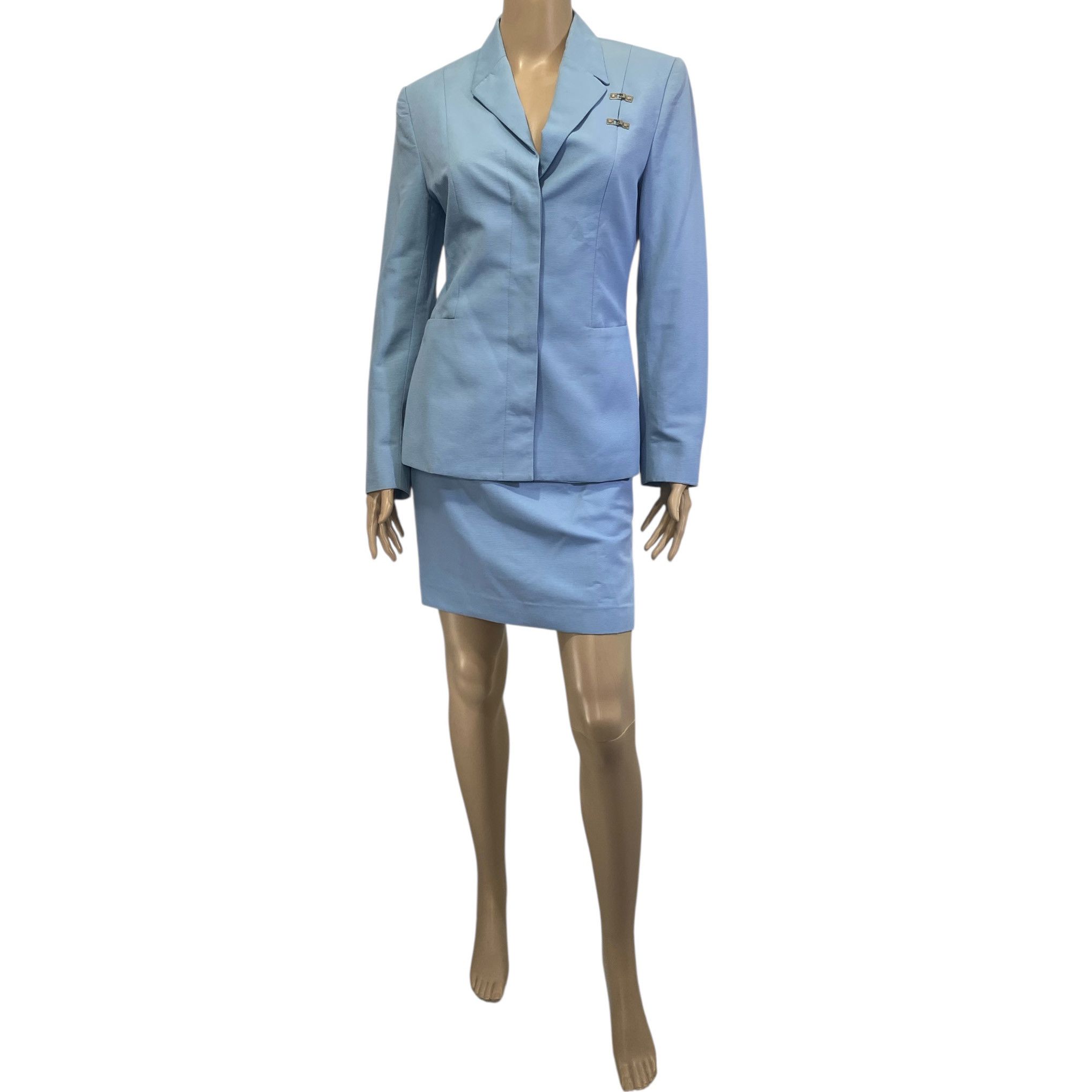 Versace Jeans Couture Vintage Powder Blue Blazer Jacket & Skirt Suit Set Size S / US 4 / IT 40 - 1 Thumbnail