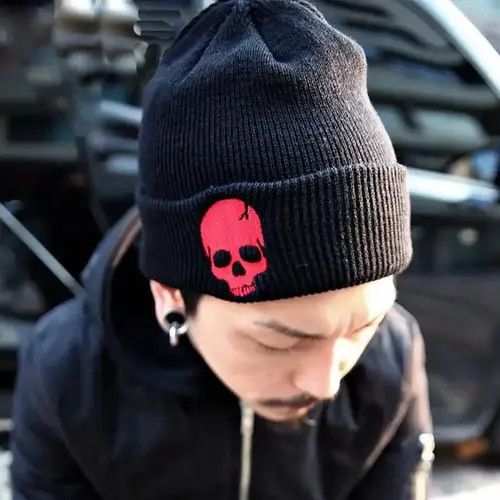 Japanese Brand Skull Head Knitted Beanies Hat Size ONE SIZE - 1 Thumbnail