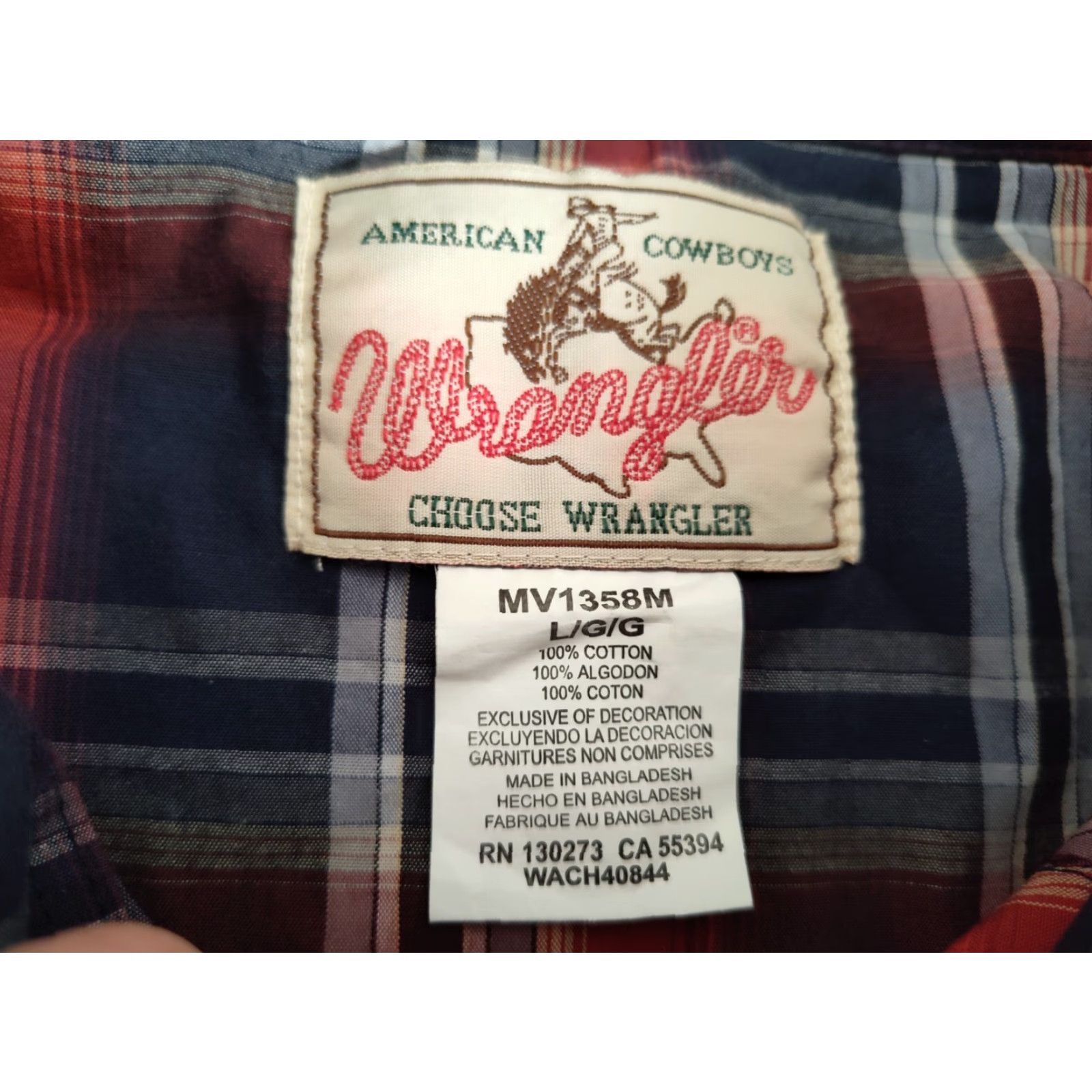 Wrangler Wrangler Plaid Long Sleeve Shirt for Men, Size L, Multicolor Retro Western Snap Closure Size US L / EU 52-54 / 3 - 7 Thumbnail