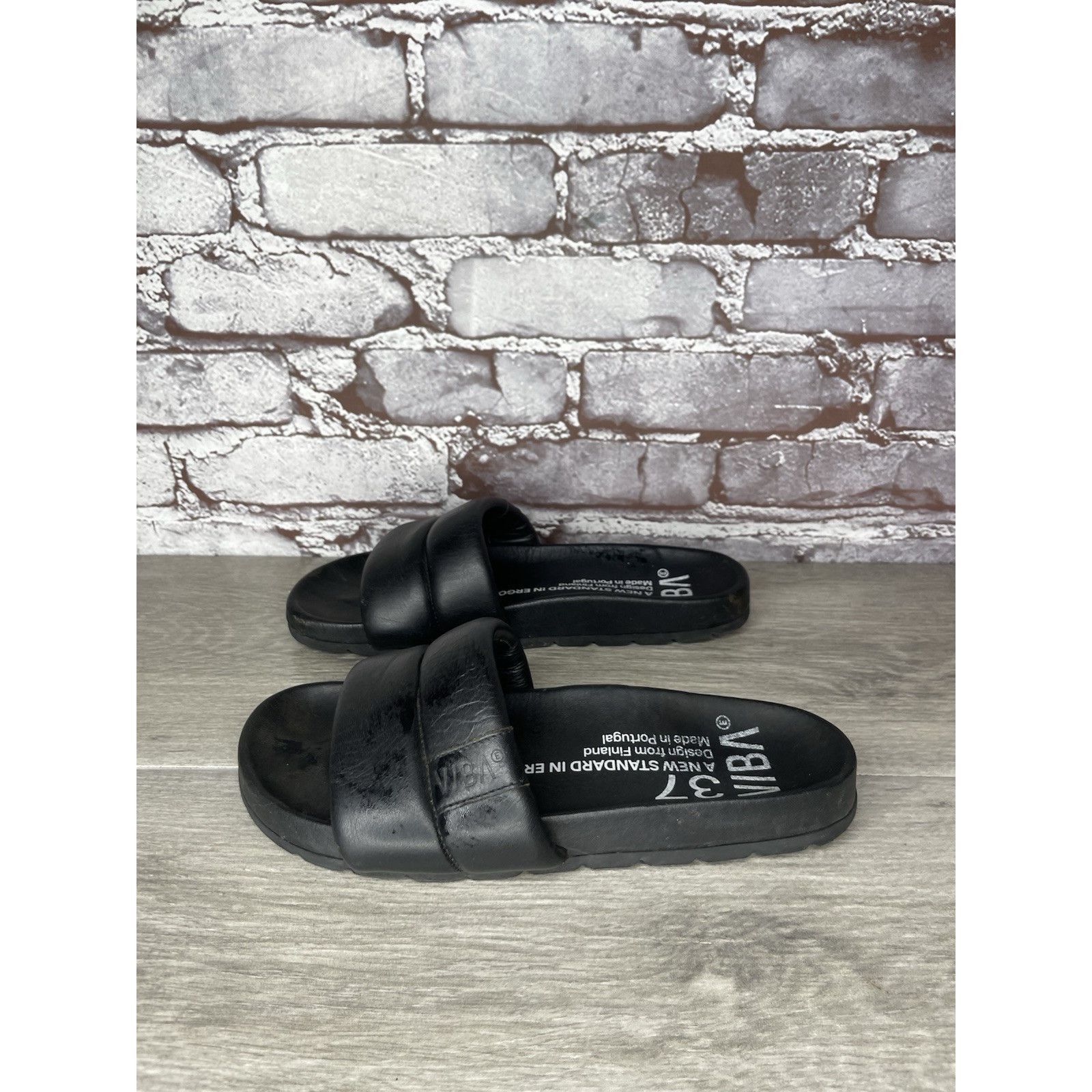 VIBE VIBA Porto Preto Black Leather Portugal Slides Sandals Women Size US 6.5 / IT 36.5 - 5 Thumbnail