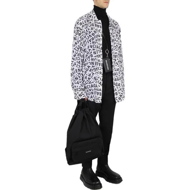 Balenciaga o1tr1nto0426 Logo Strips Minimal Shirt Large Fit White/Black Size US XL / EU 56 / 4 - 3 Thumbnail
