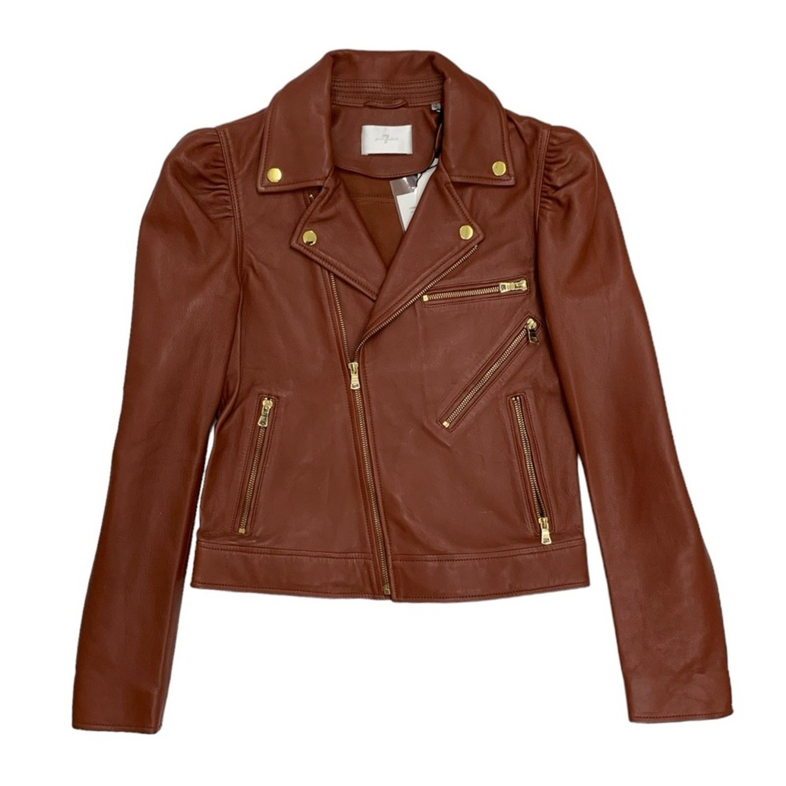 7 For All Mankind 7 For All Mankind Leather Puff Sleeve Moto Jacket in Spice Size S / US 4 / IT 40 - 4 Thumbnail