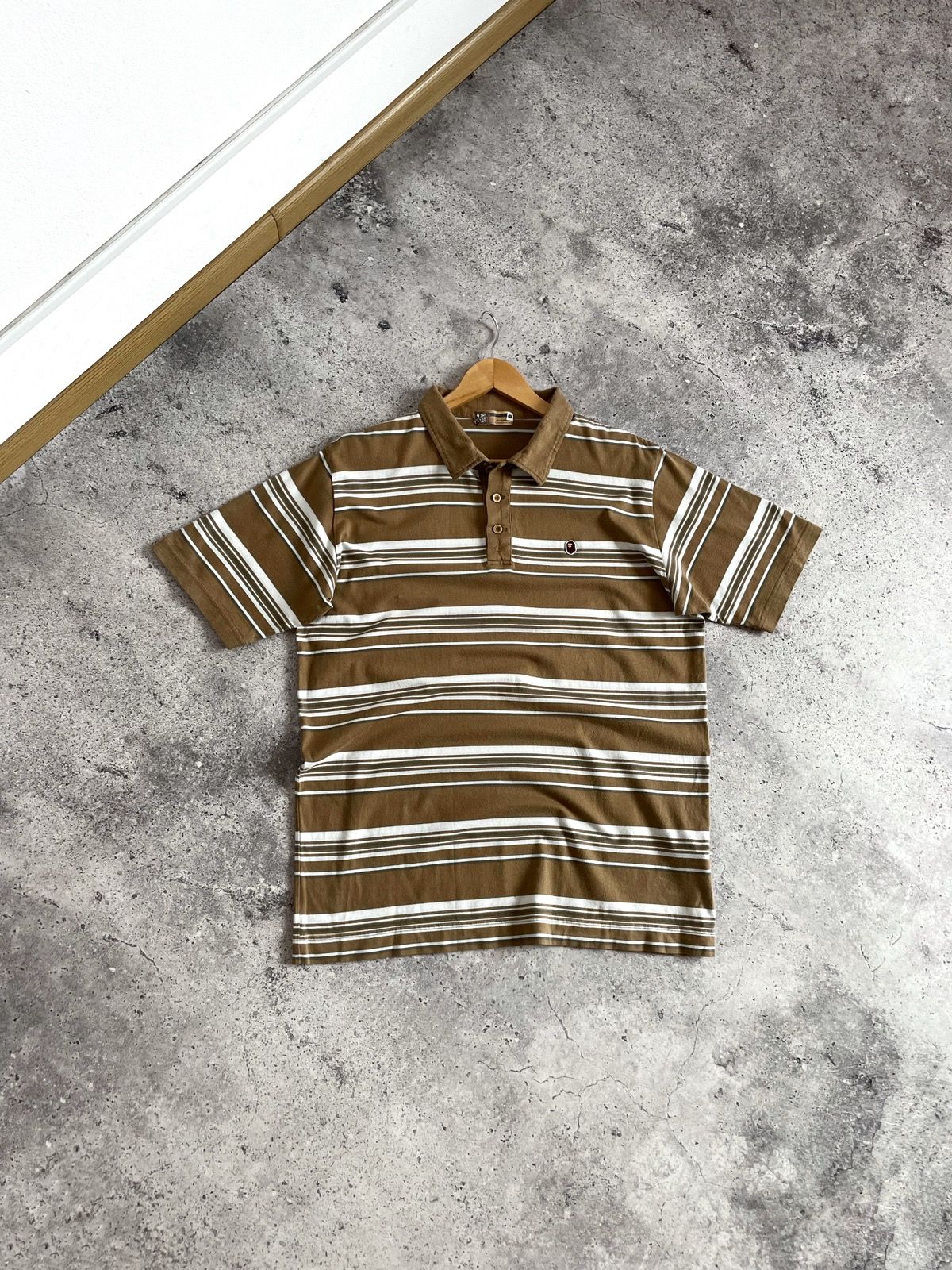 Pre-owned Bape One Point Striped Polo In Brown