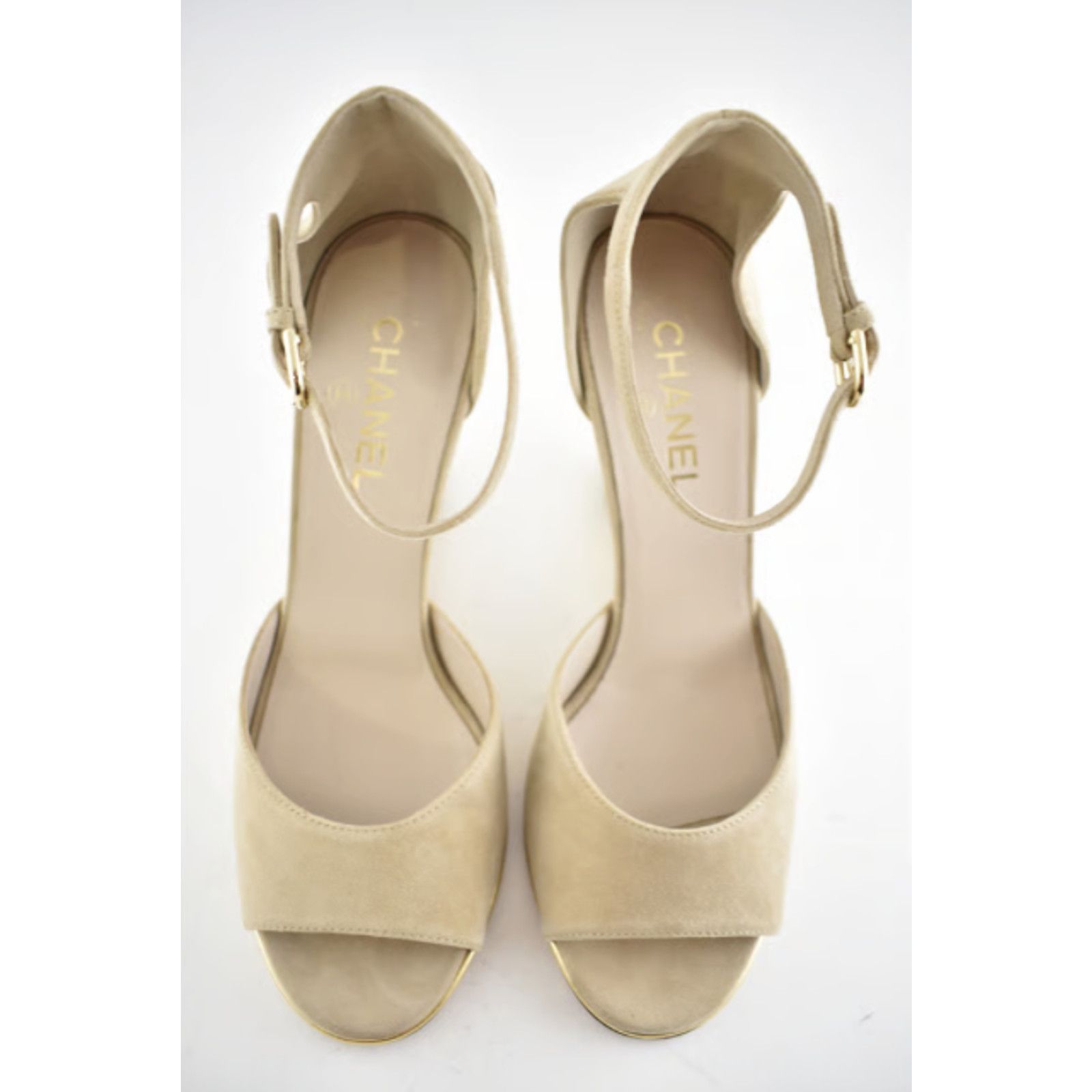 Chanel 20S Suede CC Mules Ankle Strap Sandal Wedge Heel Pump 42 Size US 12 / IT 42 - 5 Thumbnail