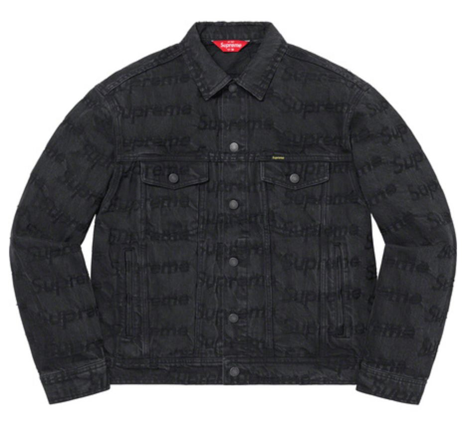 image of Supreme Frayed Logos Denim Trucker Jacket, Black (Xl), Men's