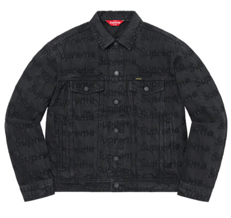 Supreme Supreme Frayed Logos Denim Trucker Jacket, Black (XL