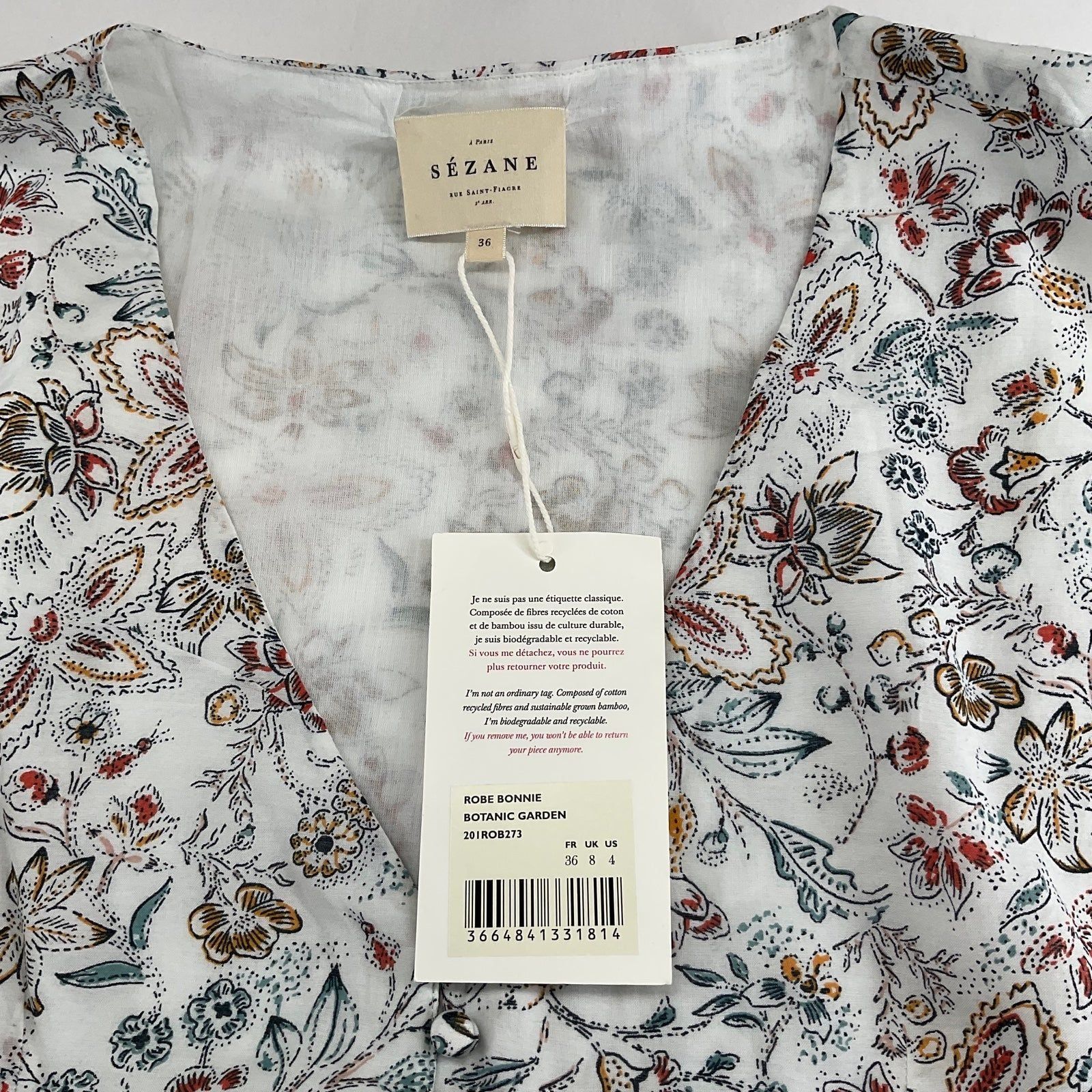 Sezane NWT Sézane BONNIE DRESS Botanic Garden floral cotton SZ 4 ru Size XS / US 0-2 / IT 36-38 - 3 Thumbnail