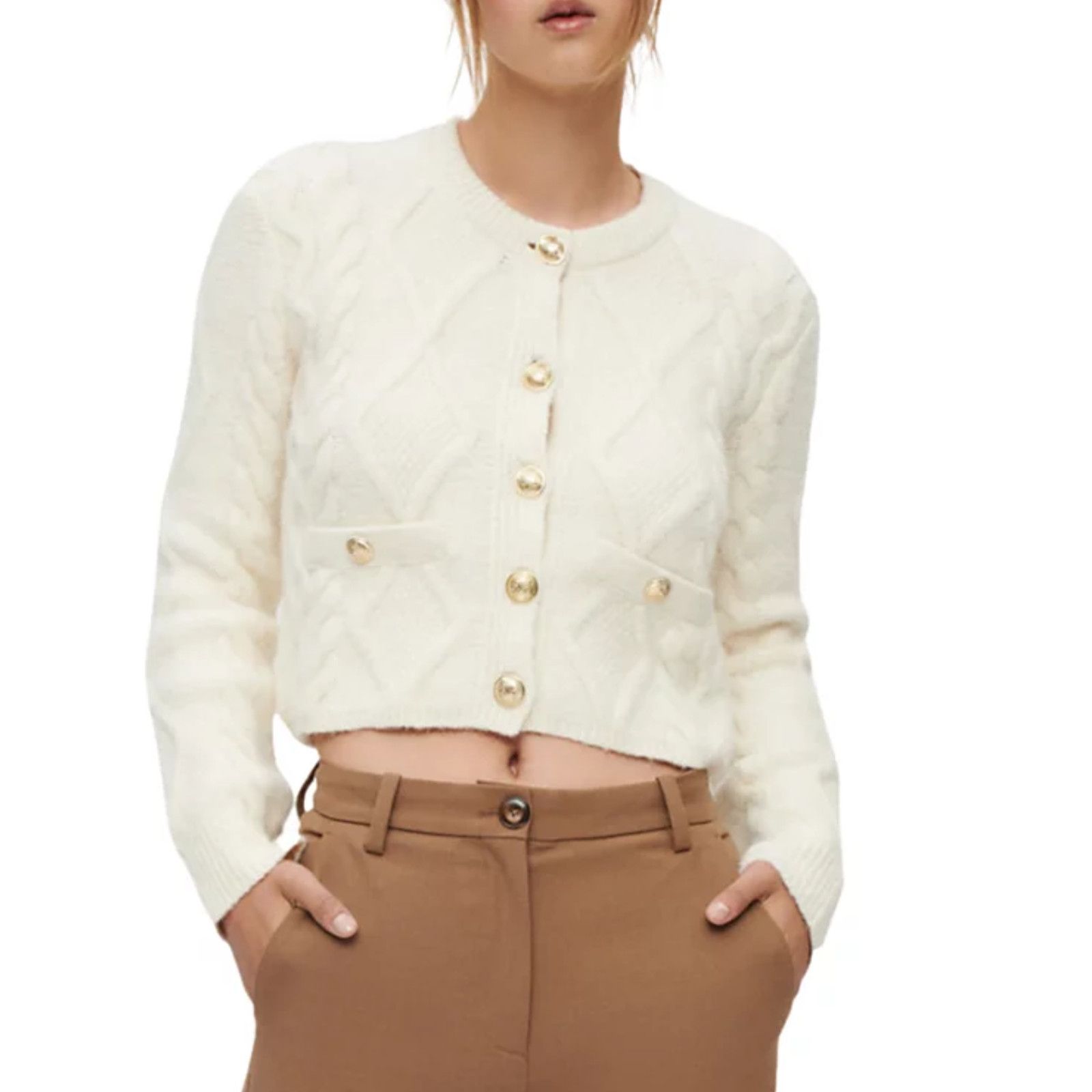 Maje Maje Women Moxy Button Down Cardigan Ecru Size 3/L Size L / US 10 / IT 46 - 1 Thumbnail