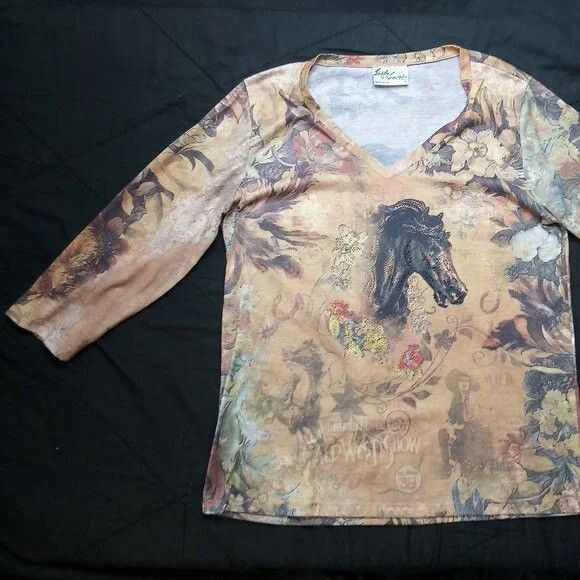 Vintage Vintage Leslie & Lucinda Horse Wild West Bejeweled Shirt Size L / US 10 / IT 46 - 2 Thumbnail