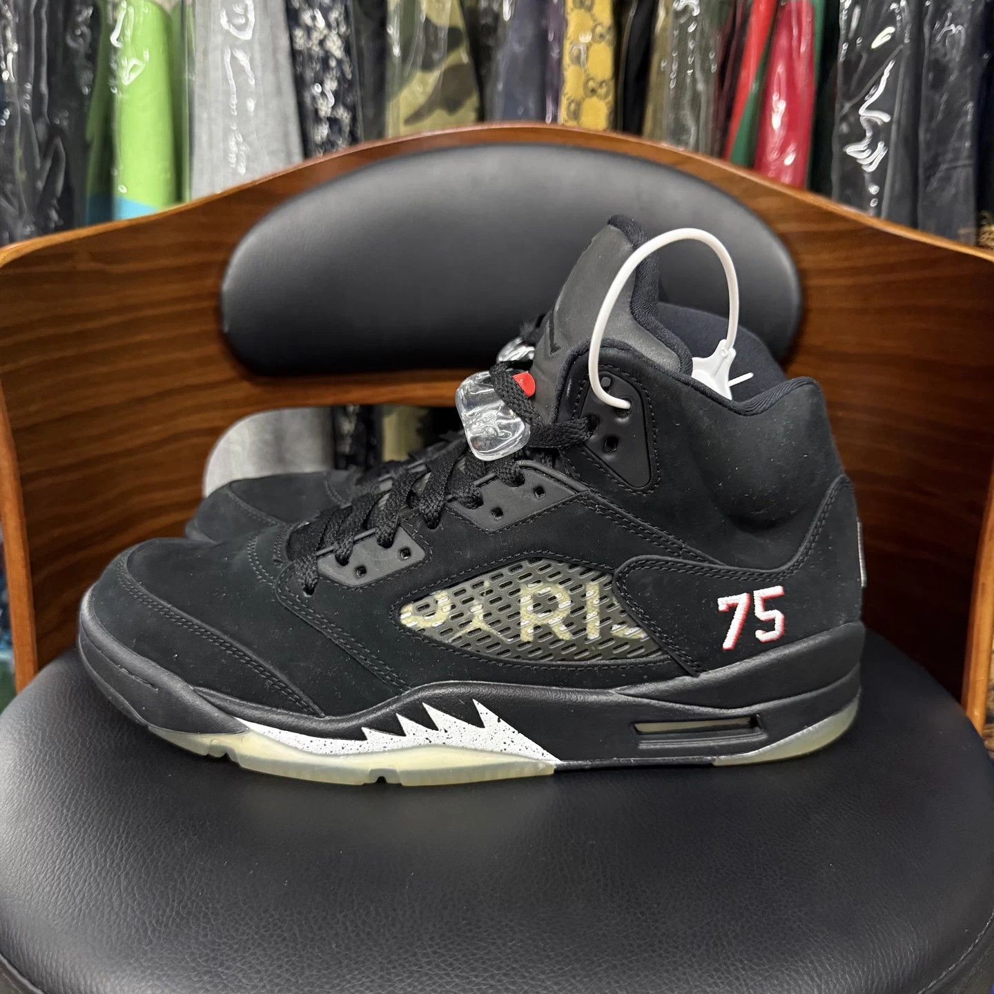 Nike Air Jordan 5 PSG 75 Embroidered Coal Black 43 Size US 10 / EU 43 - 6 Thumbnail