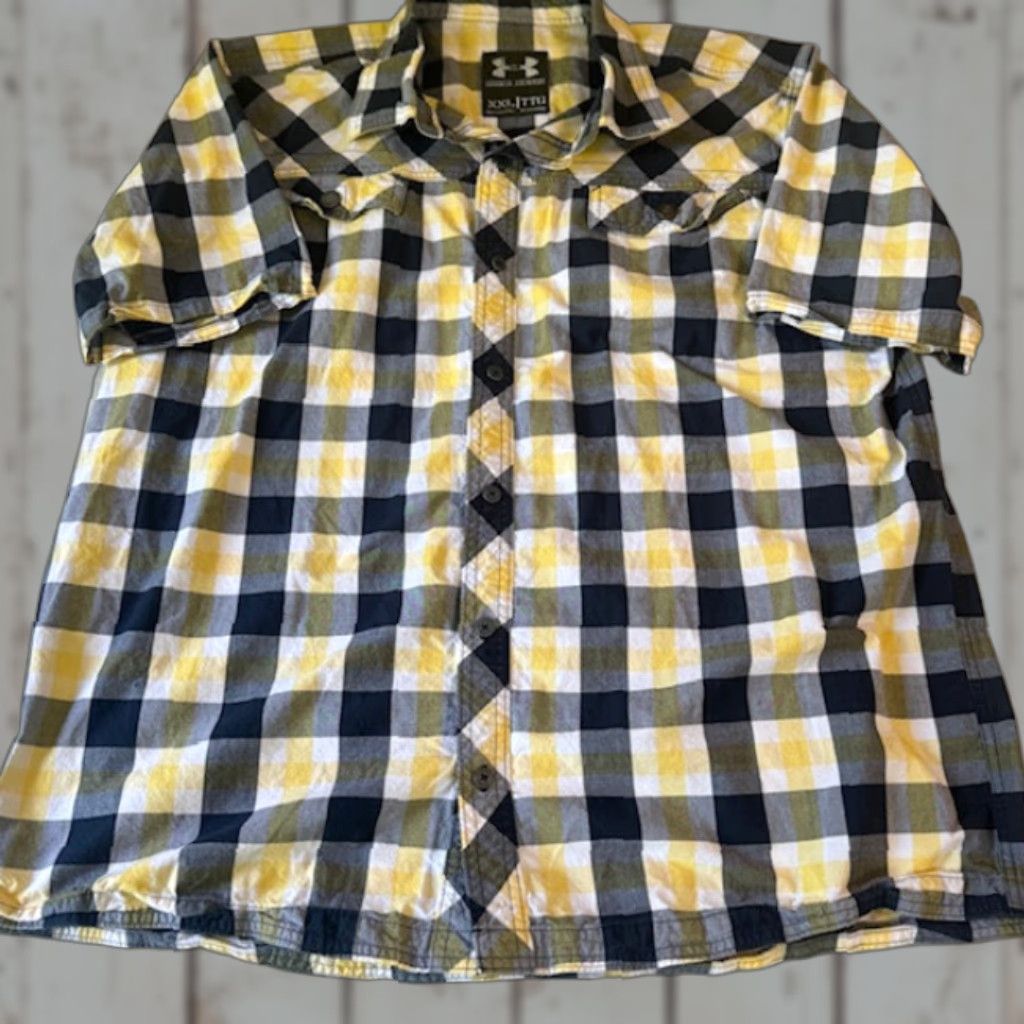 Under Armour VINTAGE Under Armour Button Up Shirt Mens XL Yellow Black Plaid Short Sleeve Pockets Size US XL / EU 56 / 4 - 1 Thumbnail