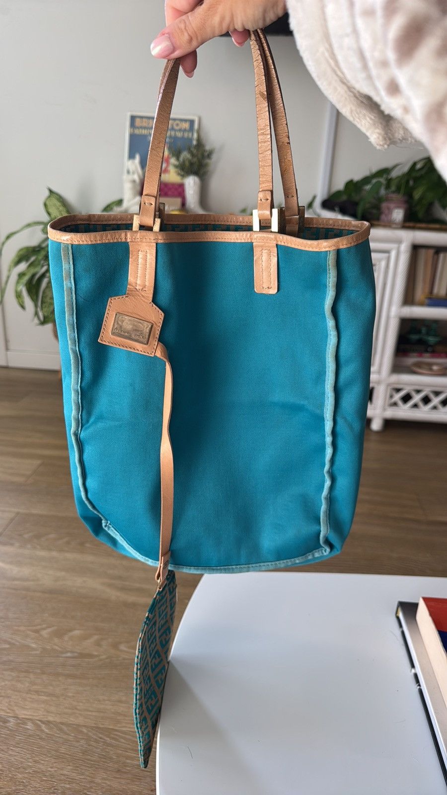 Fendi Vintage Fendi Zucca FF Tote – Turquoisew/ COA Size ONE SIZE - 4 Thumbnail