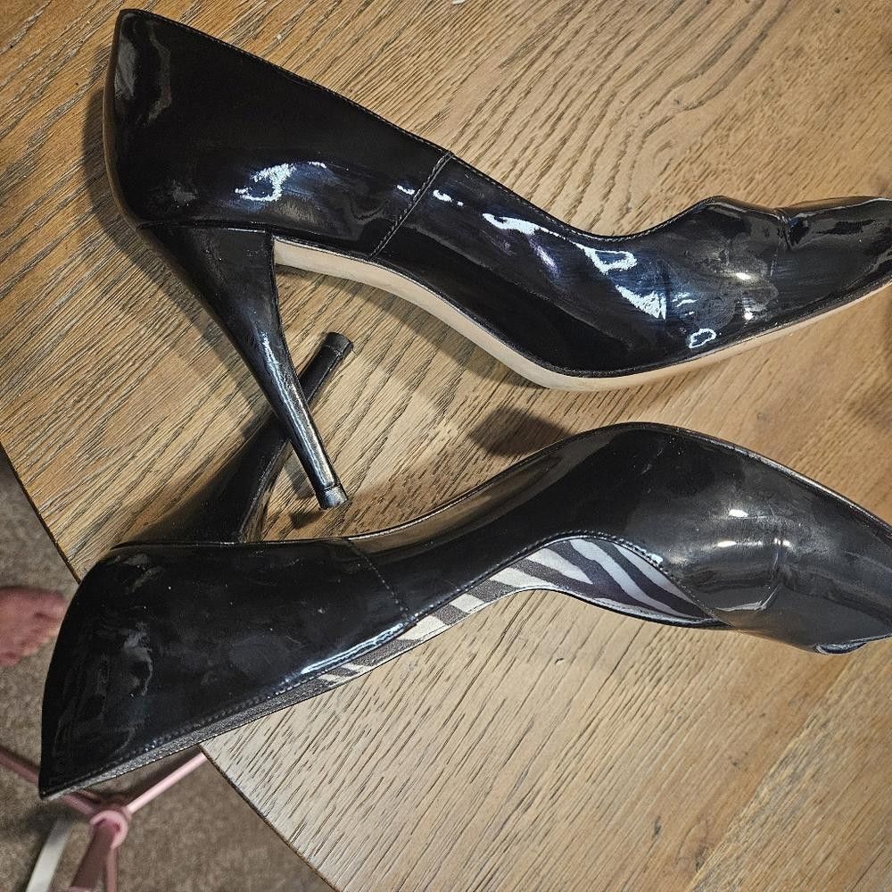 Stuart Weitzman Stylish Black Peep-Toe Heels with Zebra Print Insoles Size US 9 / IT 39 - 6 Thumbnail