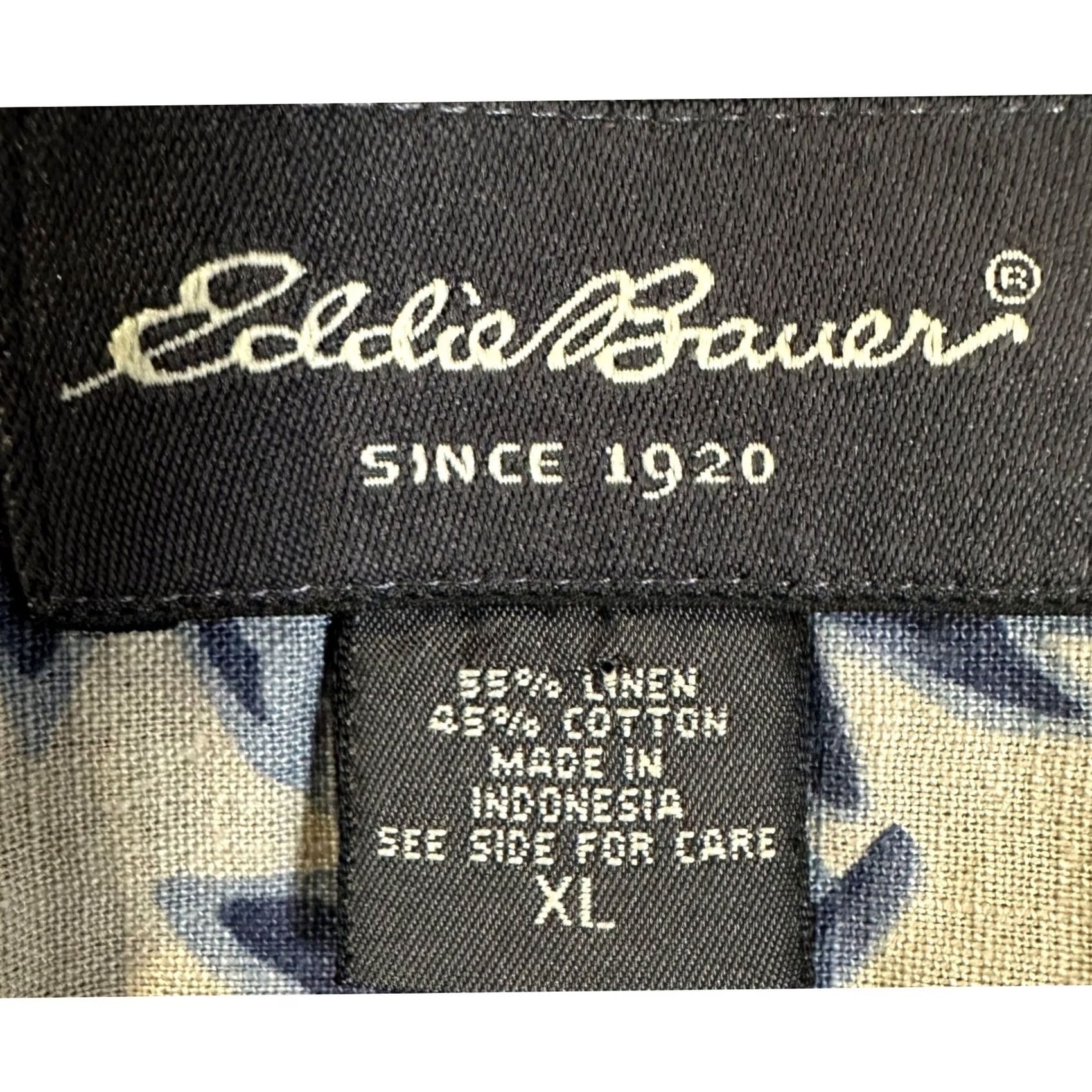 Eddie Bauer Eddie Bauer Weathered Linen Blend Shirt Hawaiian Mens XL White Blue Button Up Size US XL / EU 56 / 4 - 4 Thumbnail