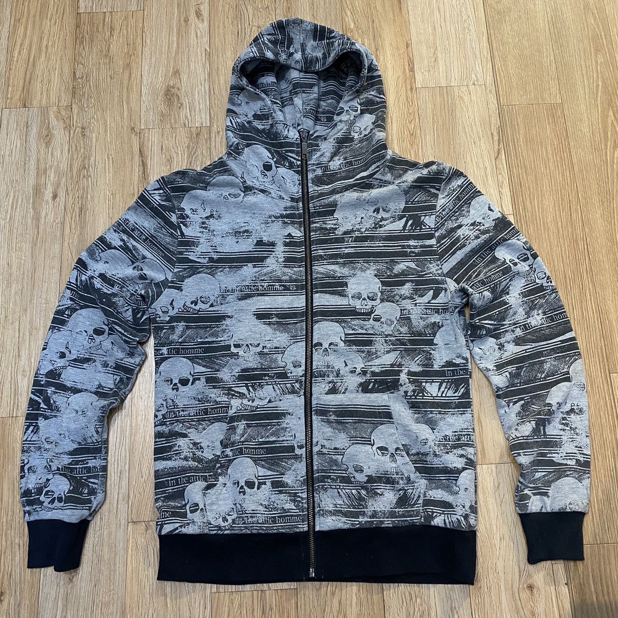 In The Attic 2000s In the Attic Punk Style Skull Full Print Zip Up