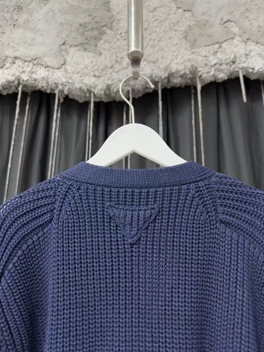 Prada Prada Navy Knit Triangle Logo Wool Cardigan Size US S / EU 44-46 / 1 - 5 Thumbnail